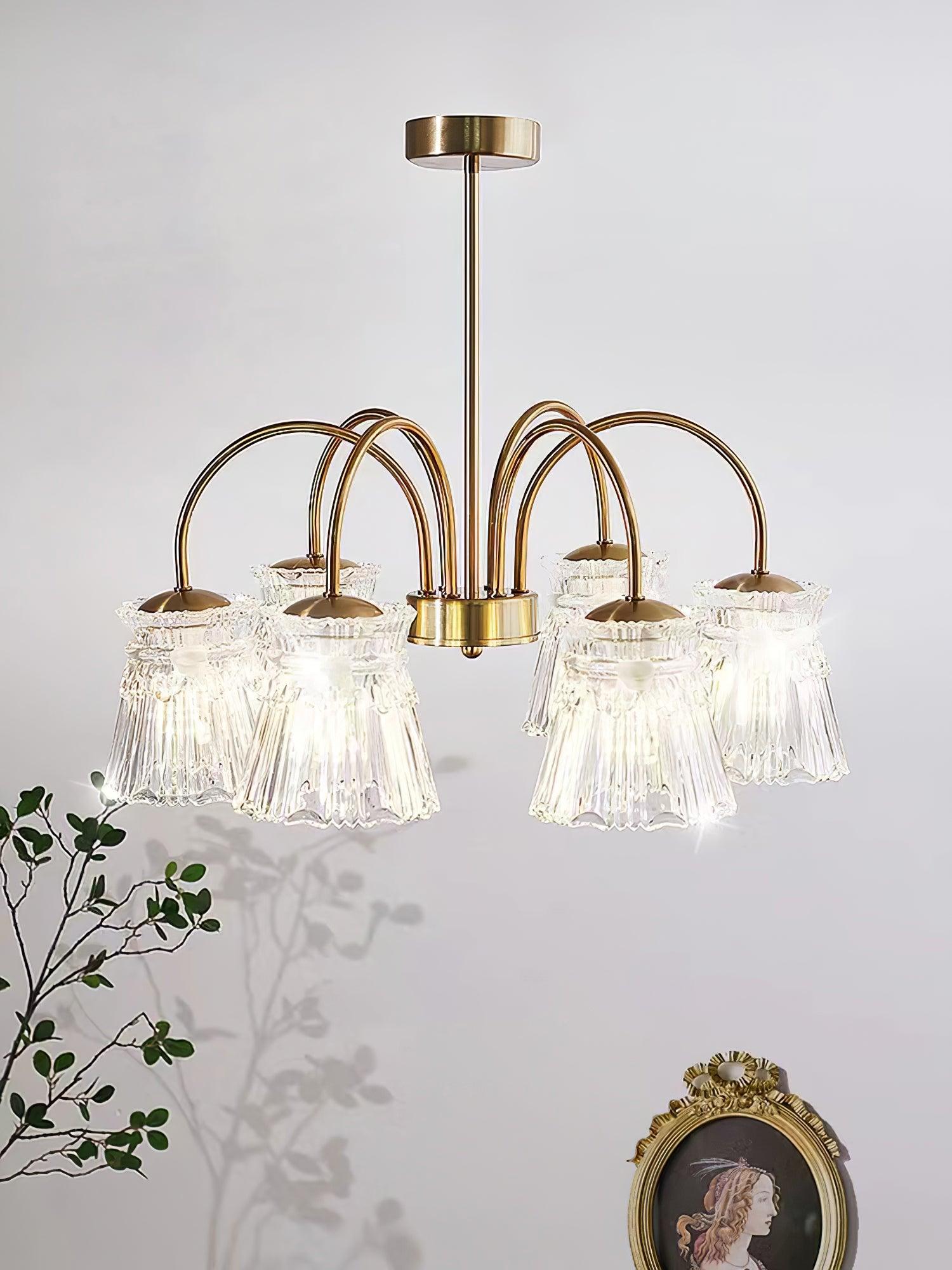 Rostor Chandelier Crystal Glass Gold Midcentury-Neutral Decor