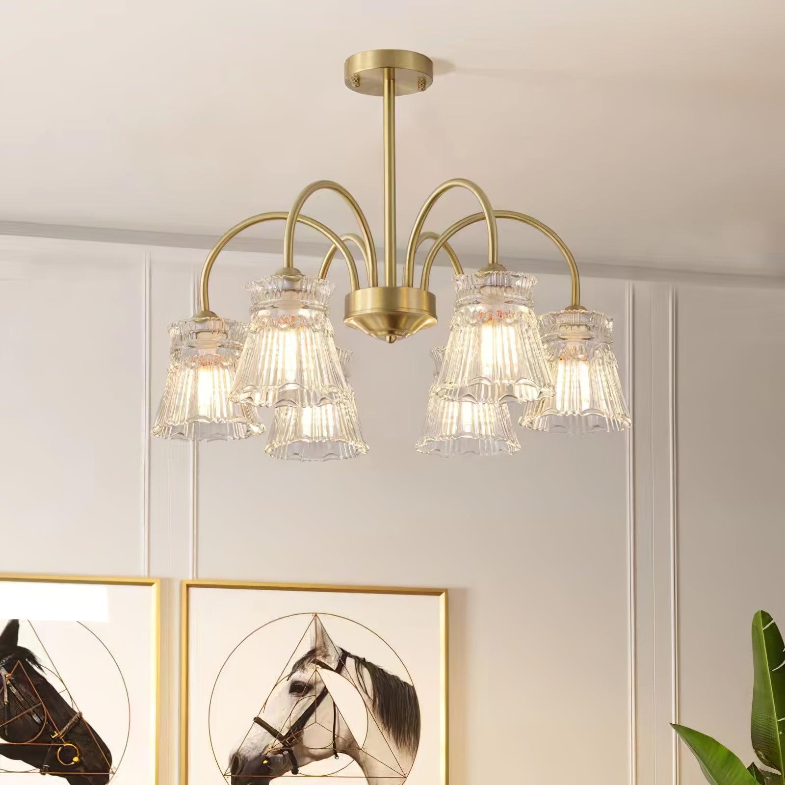 Rostor Chandelier Crystal Glass Gold Midcentury-Neutral Decor