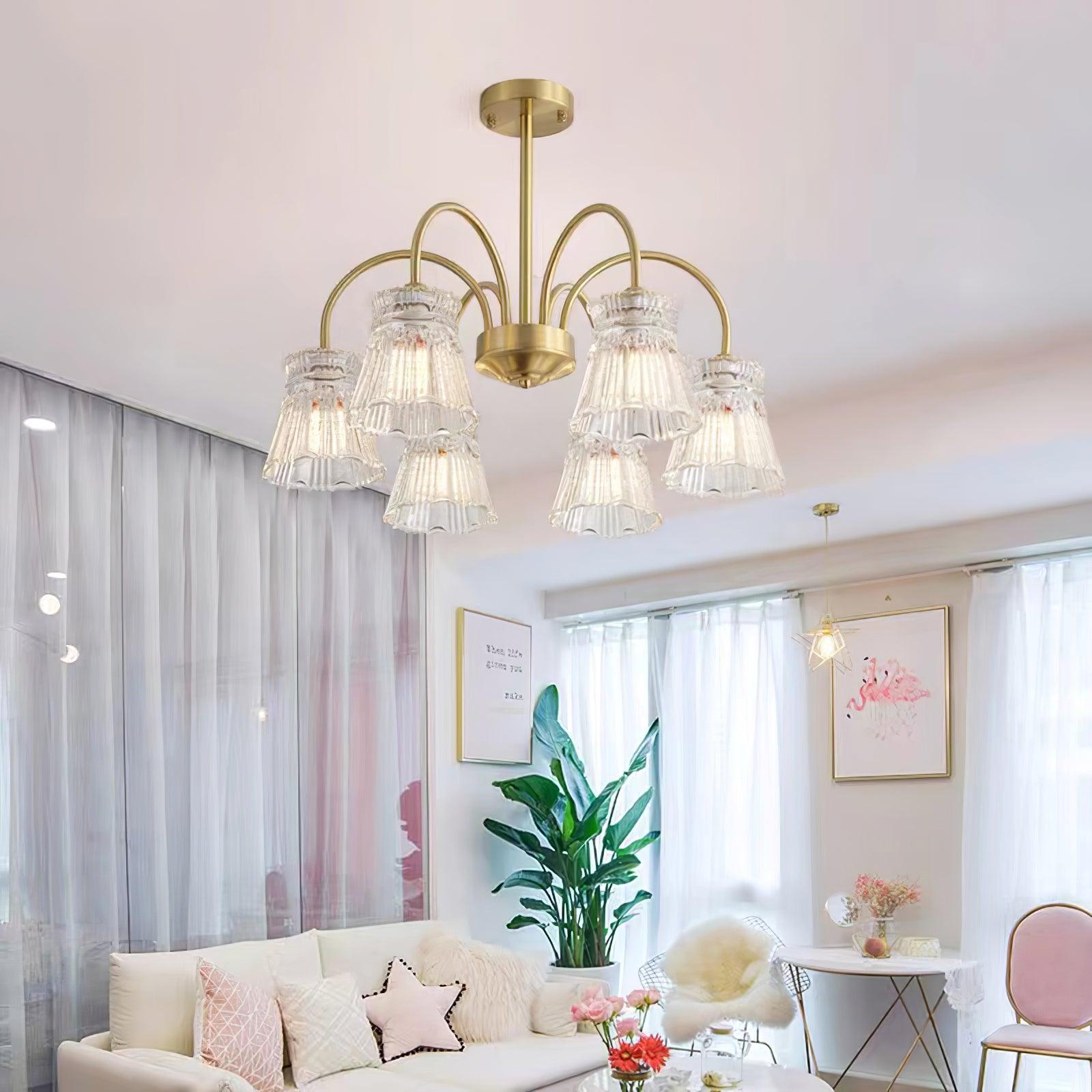 Rostor Chandelier Crystal Glass Gold Midcentury-Neutral Decor