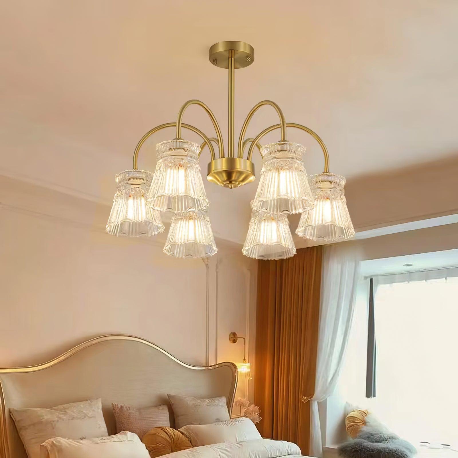 Rostor Chandelier Crystal Glass Gold Midcentury-Neutral Decor
