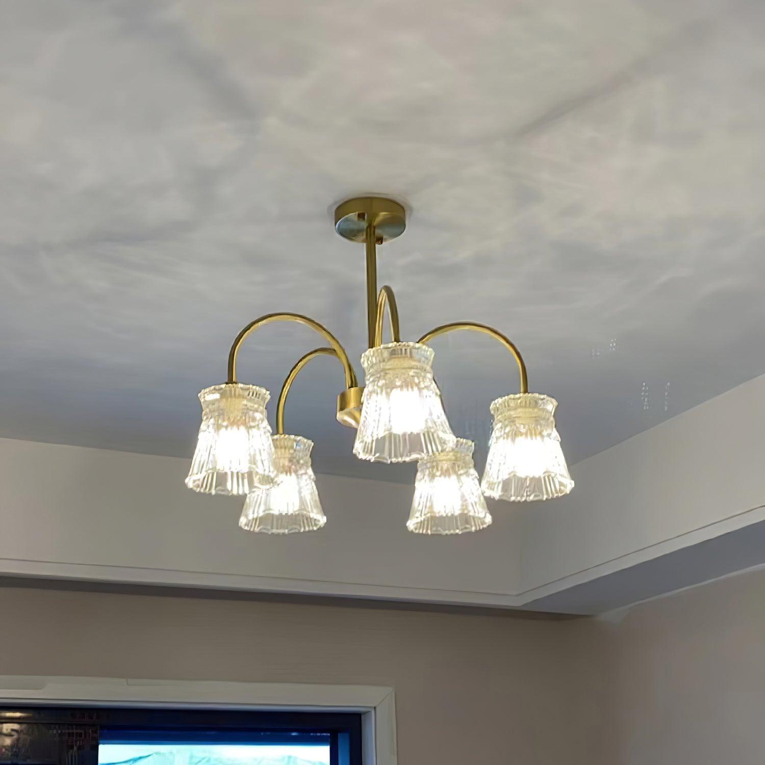 Rostor Chandelier Crystal Glass Gold Midcentury-Neutral Decor