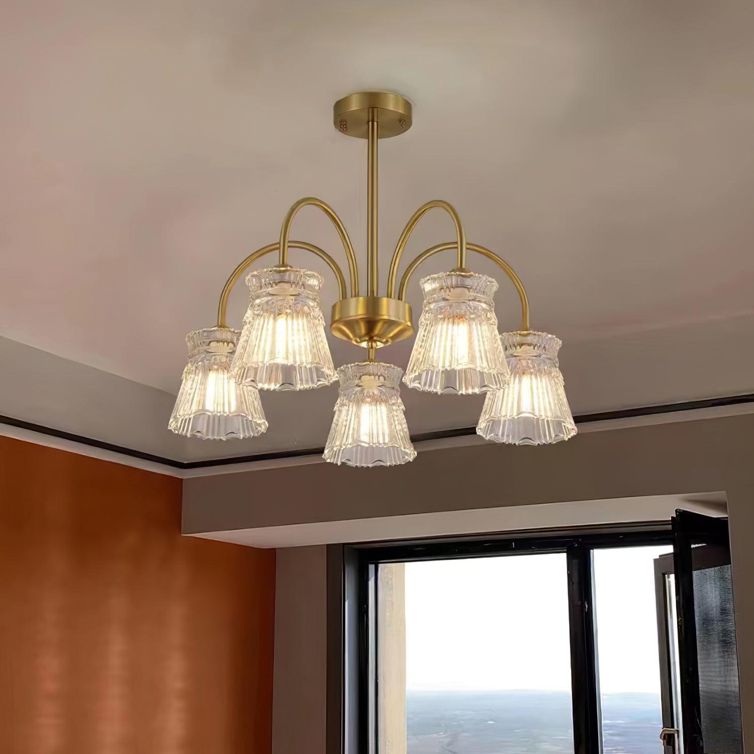 Rostor Chandelier Crystal Glass Gold Midcentury-Neutral Decor