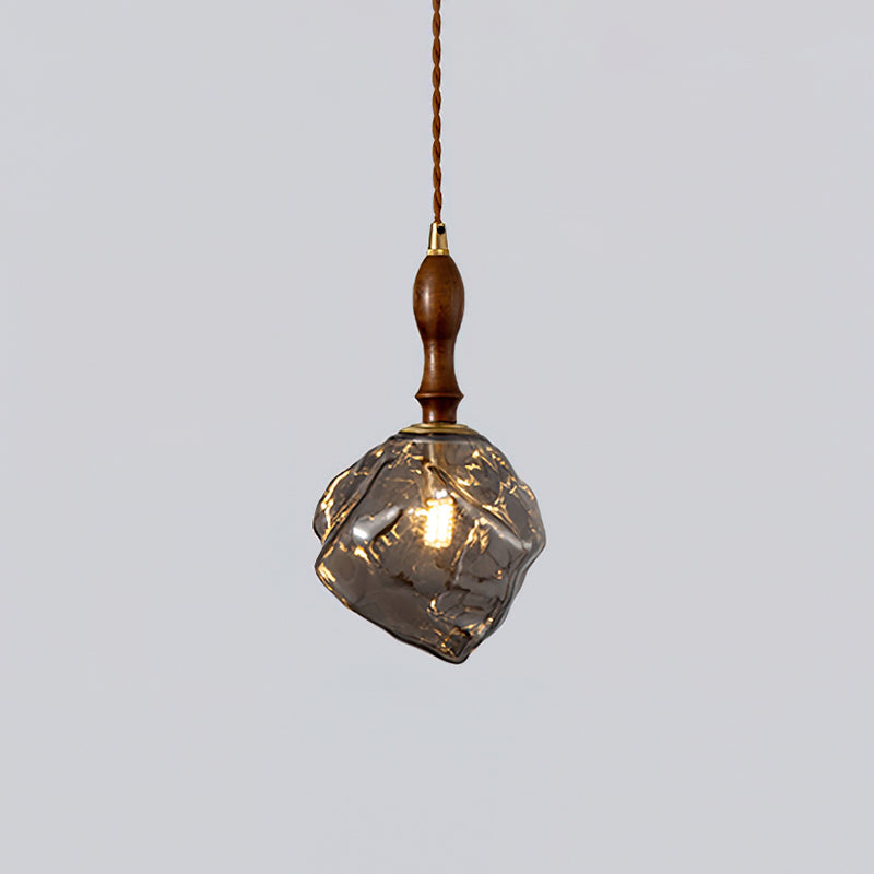 Pendant Light Walnut Wood Glass Cube