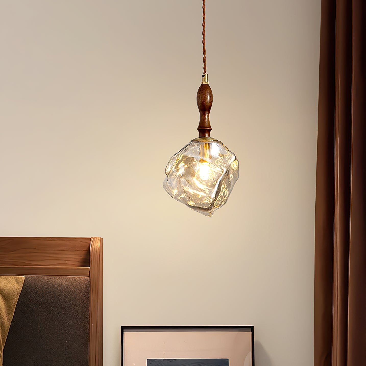 Pendant Light Walnut Wood Glass Cube