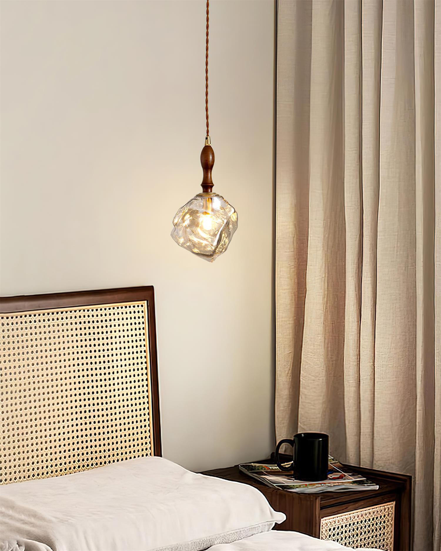 Pendant Light Walnut Wood Glass Cube