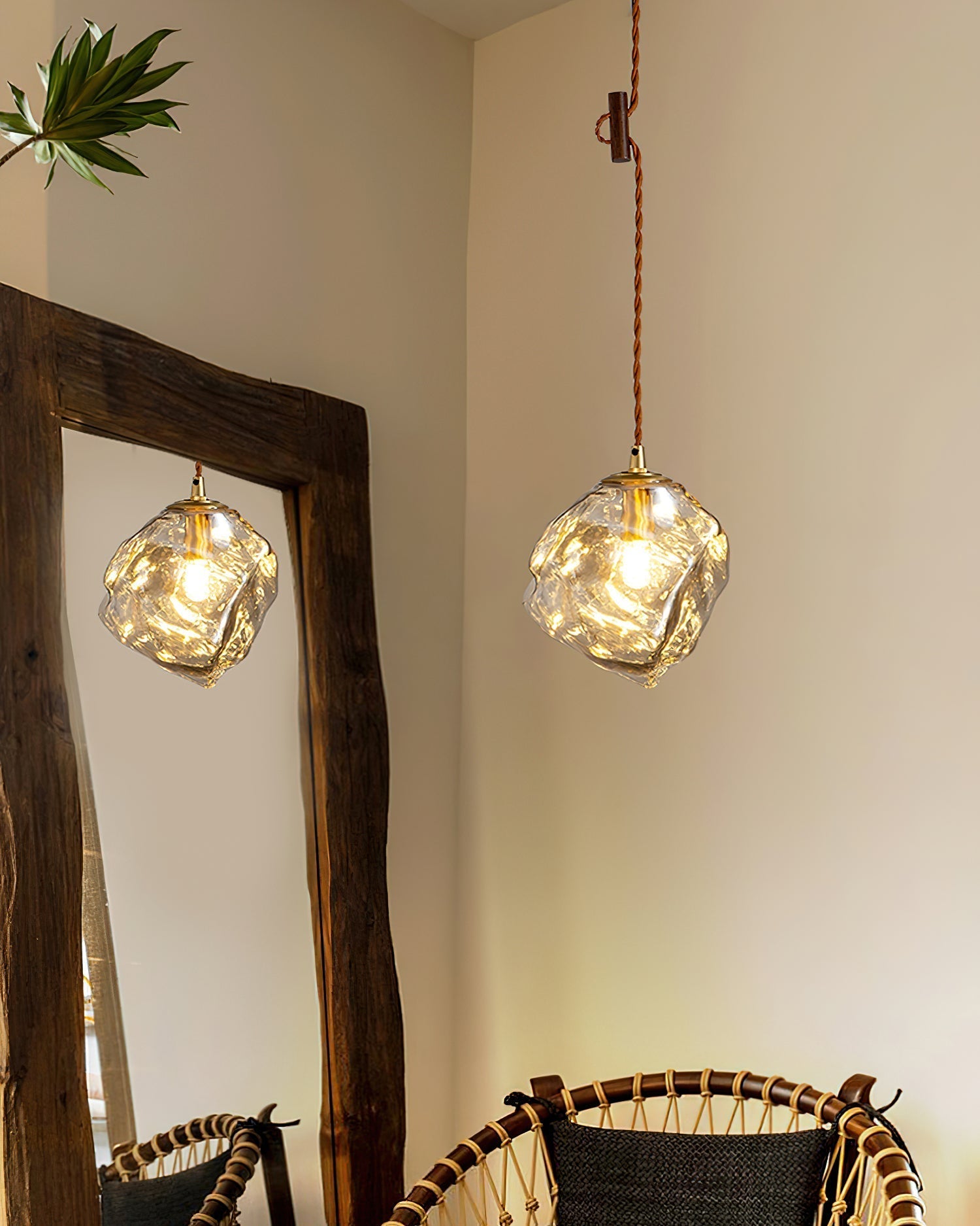 Pendant Light Walnut Wood Glass Cube