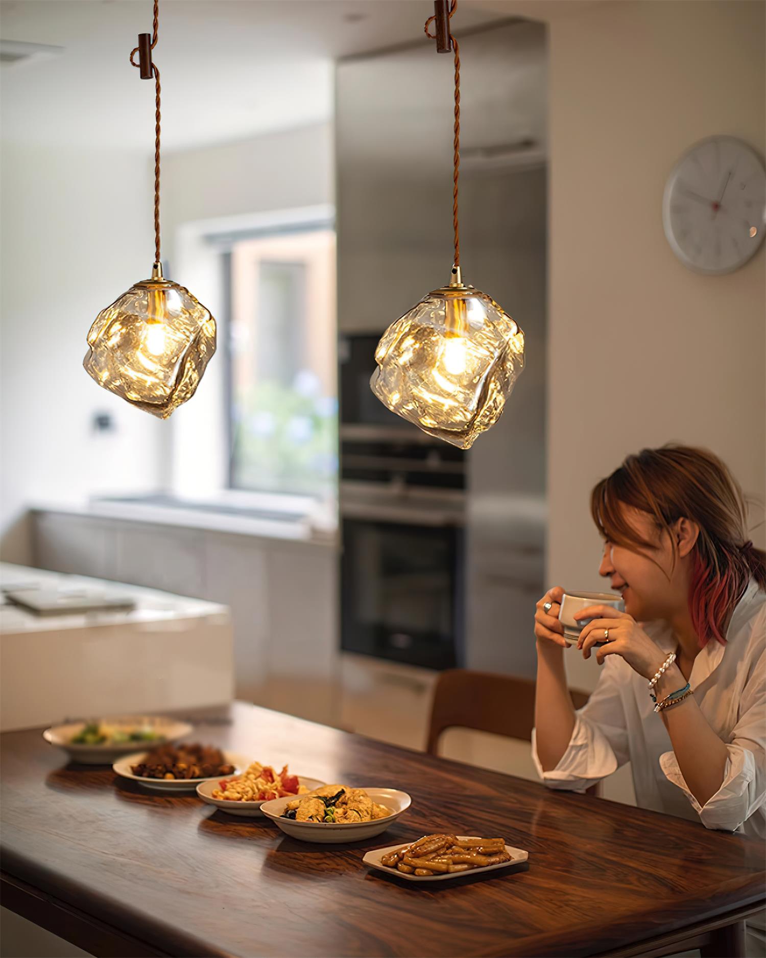Pendant Light Walnut Wood Glass Cube