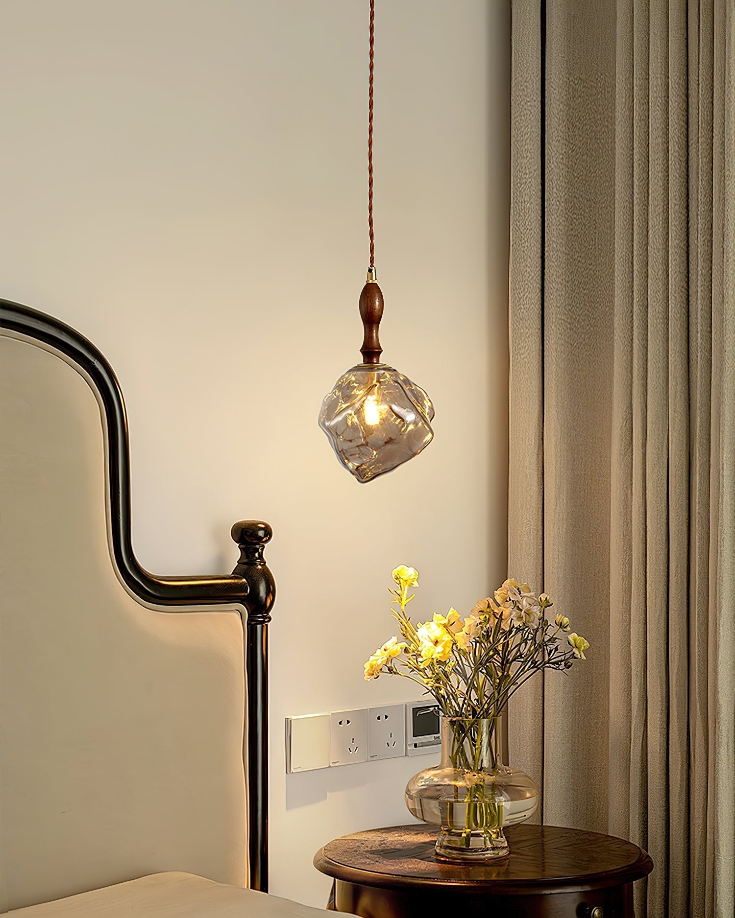 Pendant Light Walnut Wood Glass Cube