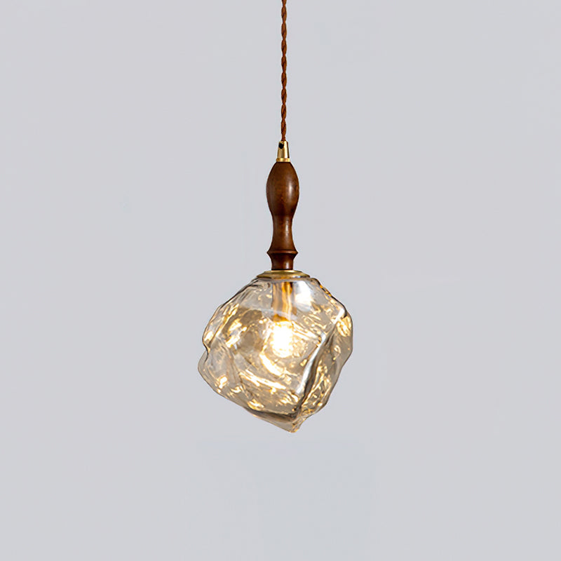 Pendant Light Walnut Wood Glass Cube