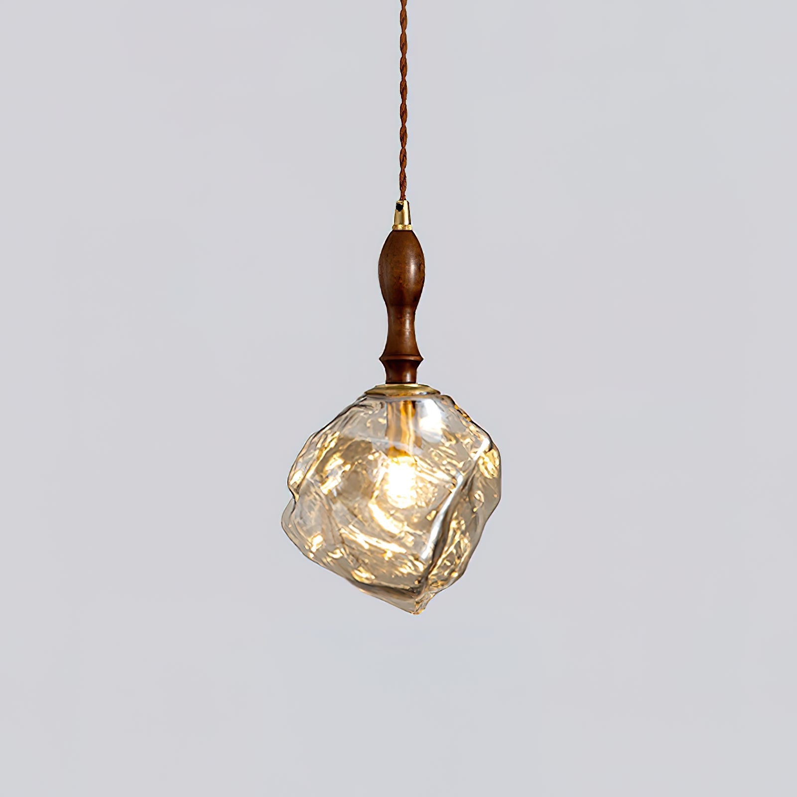 Pendant Light Walnut Wood Glass Cube
