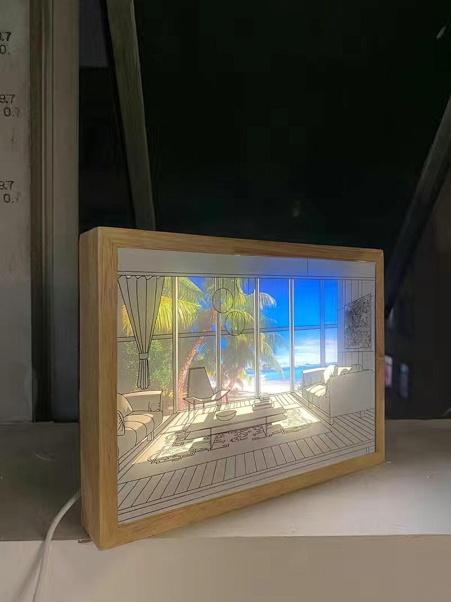 Olrine Illuminated Bedside Art Wood Wall lamp-Neutral Decor