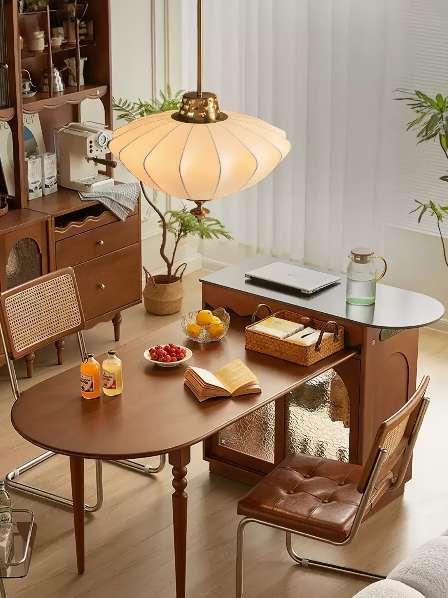 Ortalara Elegance Vintage Bloom Silk Pendant Lamp-Neutral Decor