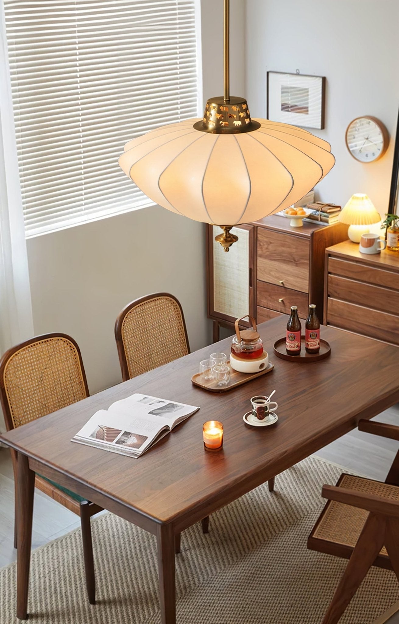 Ortalara Elegance Vintage Bloom Silk Pendant Lamp-Neutral Decor