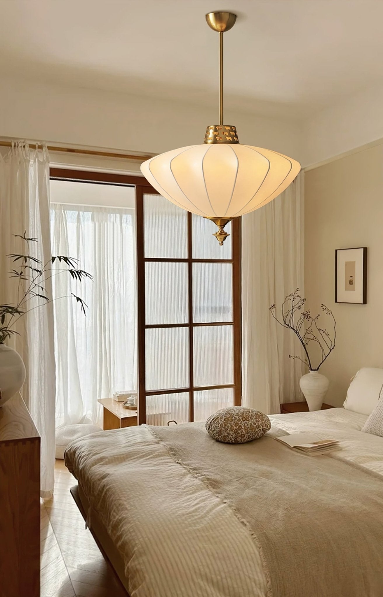 Ortalara Elegance Vintage Bloom Silk Pendant Lamp-Neutral Decor