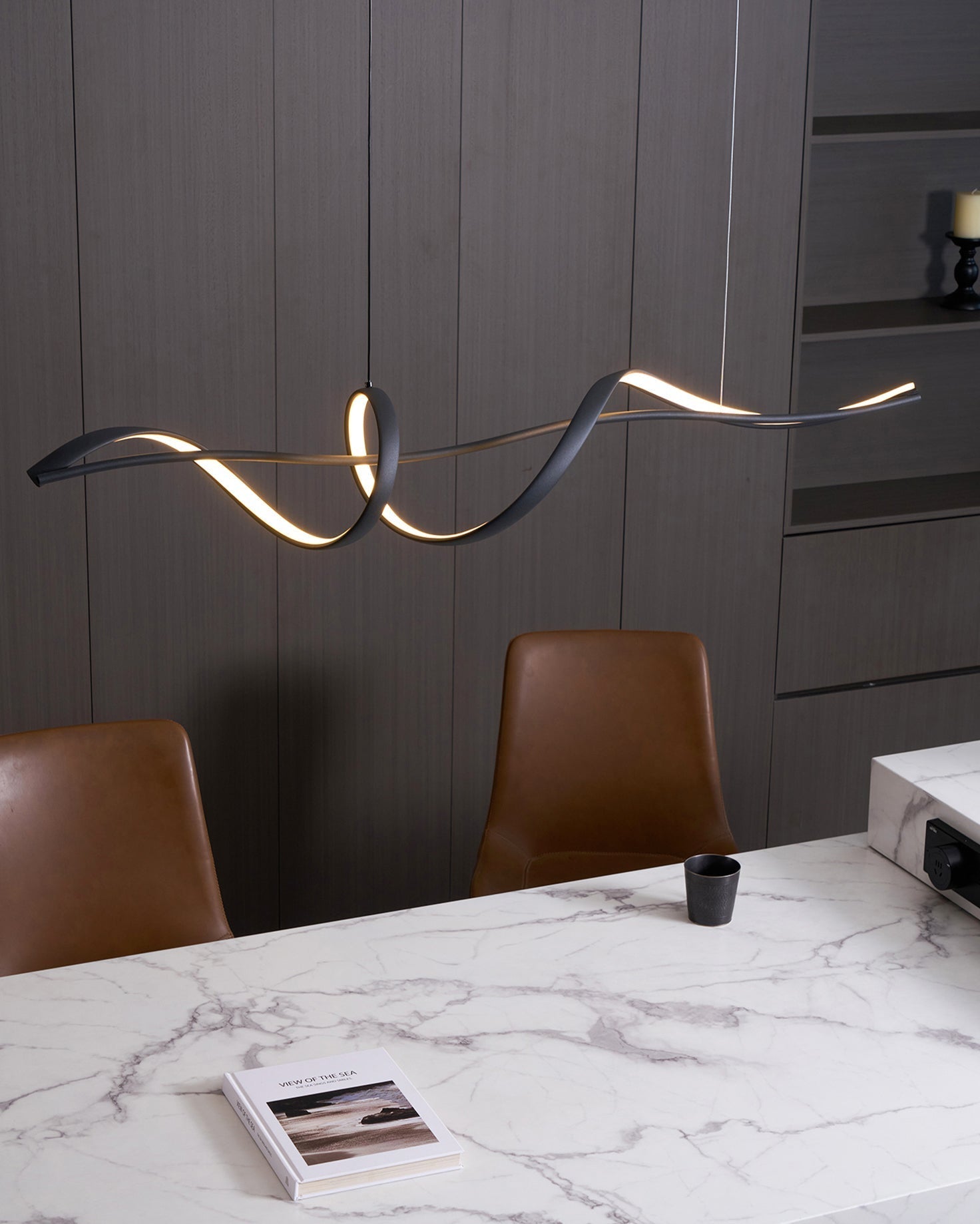 Aveline Modern Black LED Wave Pendant Light