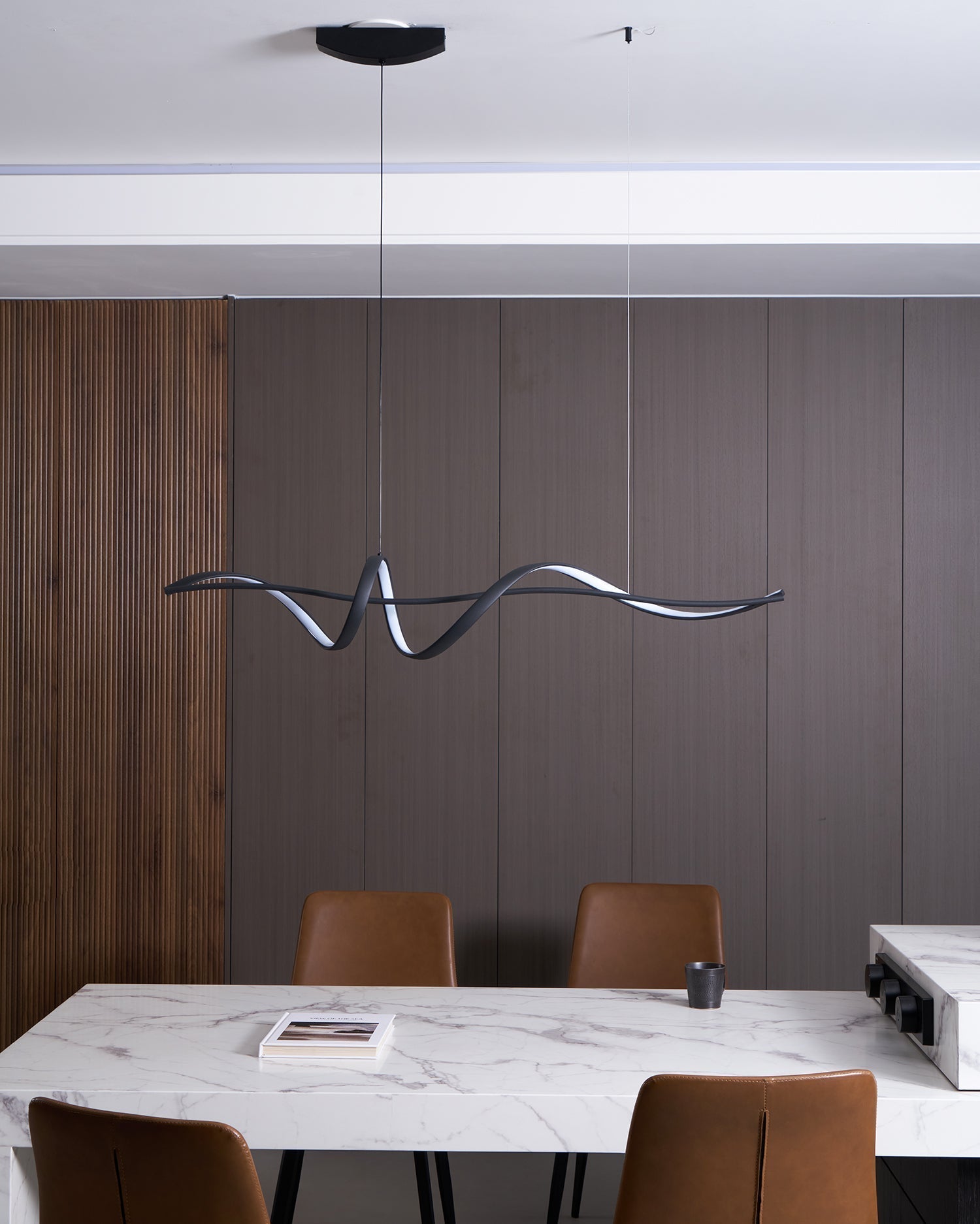 Aveline Modern Black LED Wave Pendant Light