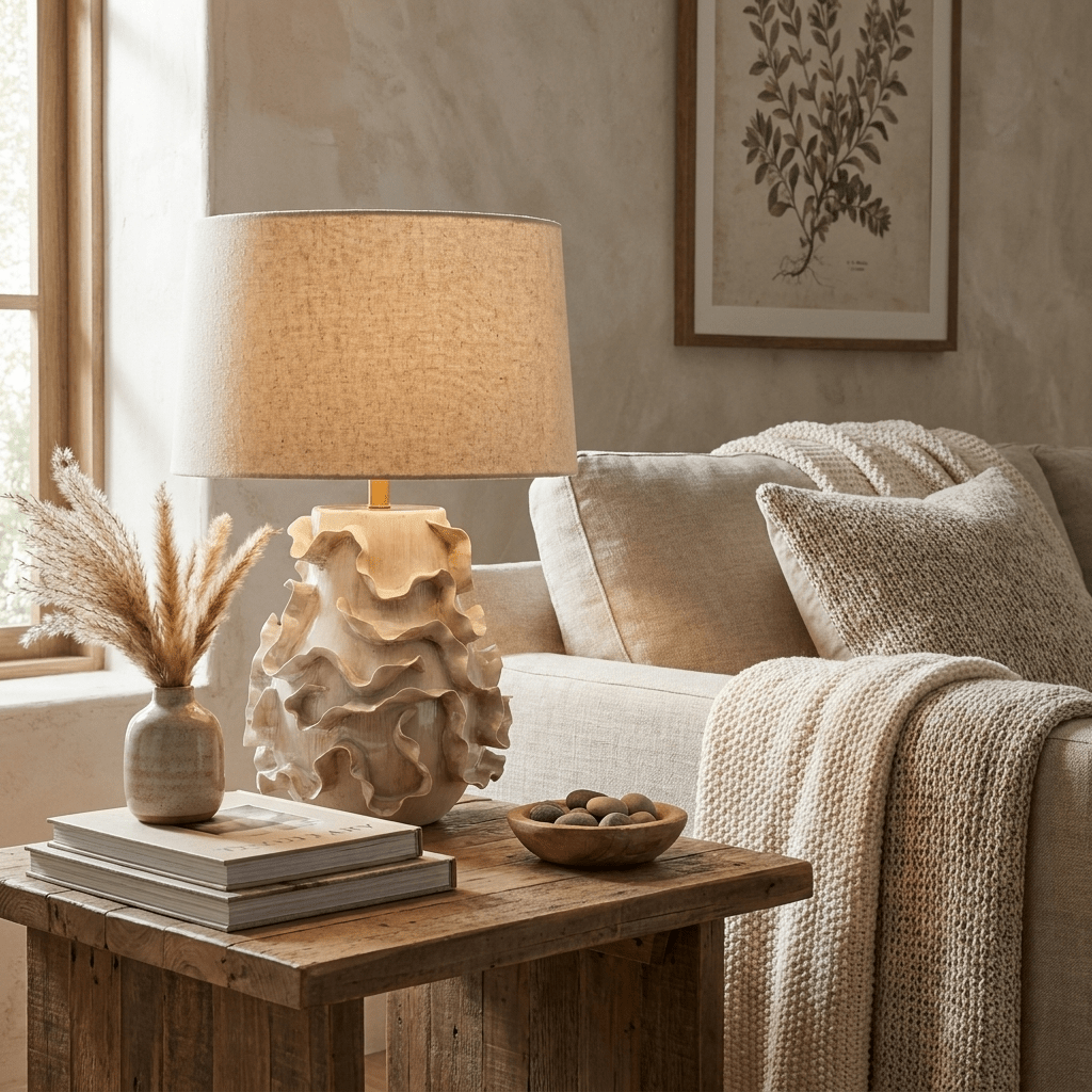 Increspa Ruffled Ceramic Table Lamp-Neutral Decor