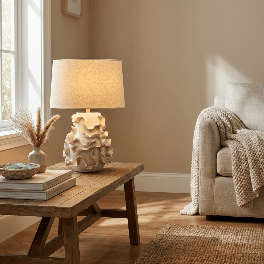 Increspa Ruffled Ceramic Table Lamp-Neutral Decor