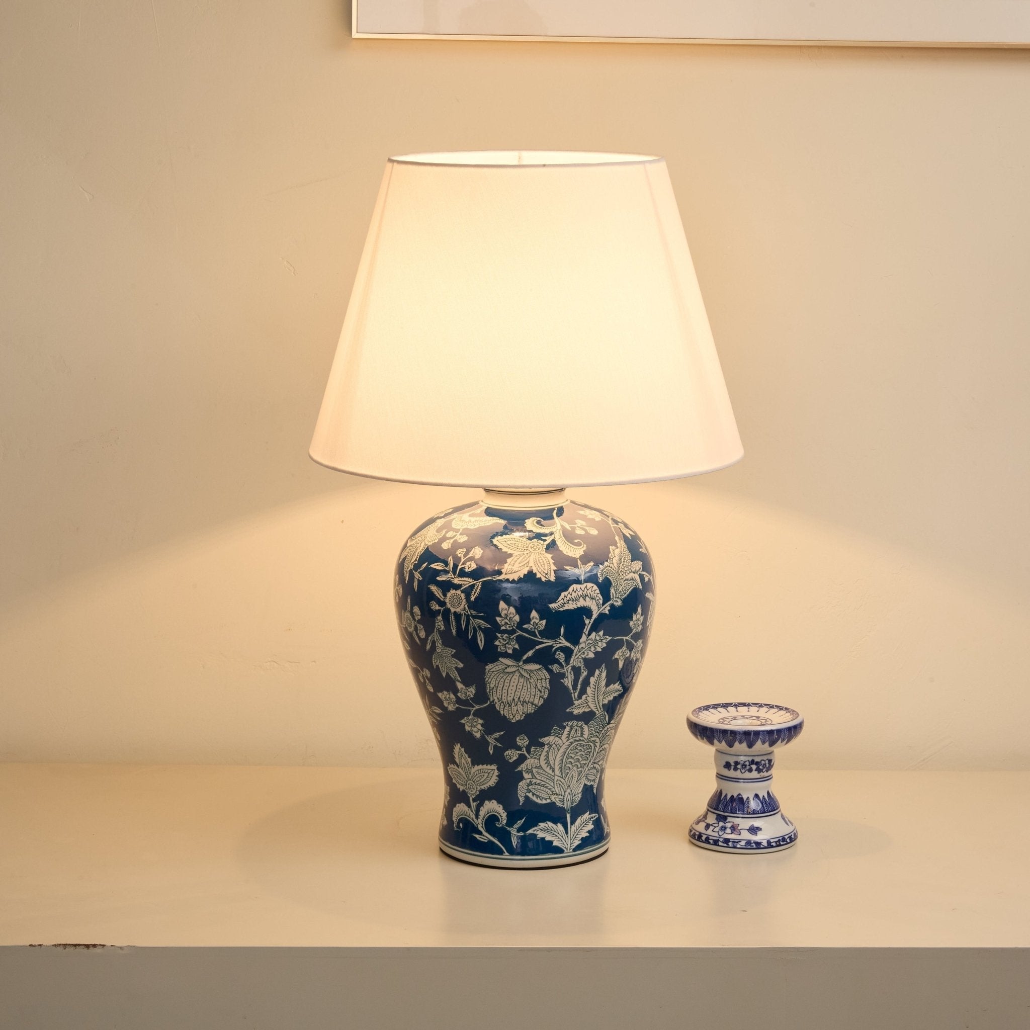 Indigo Floral Vine Ceramic Table Lamp-Neutral Decor