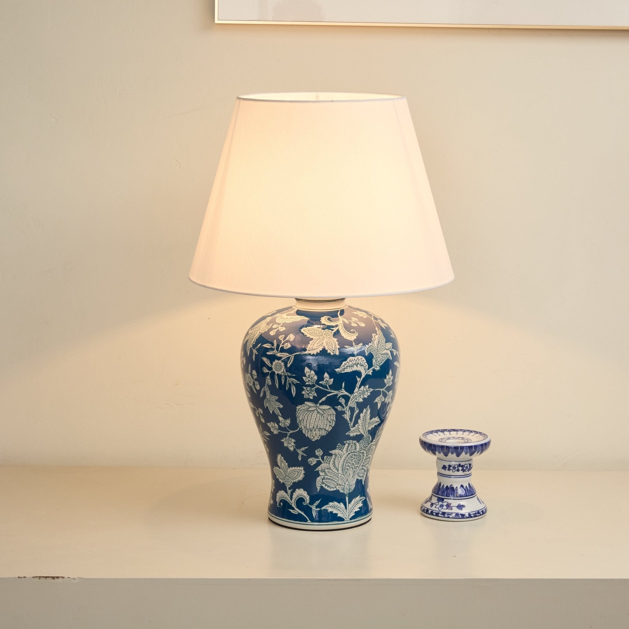 Indigo Floral Vine Ceramic Table Lamp-Neutral Decor