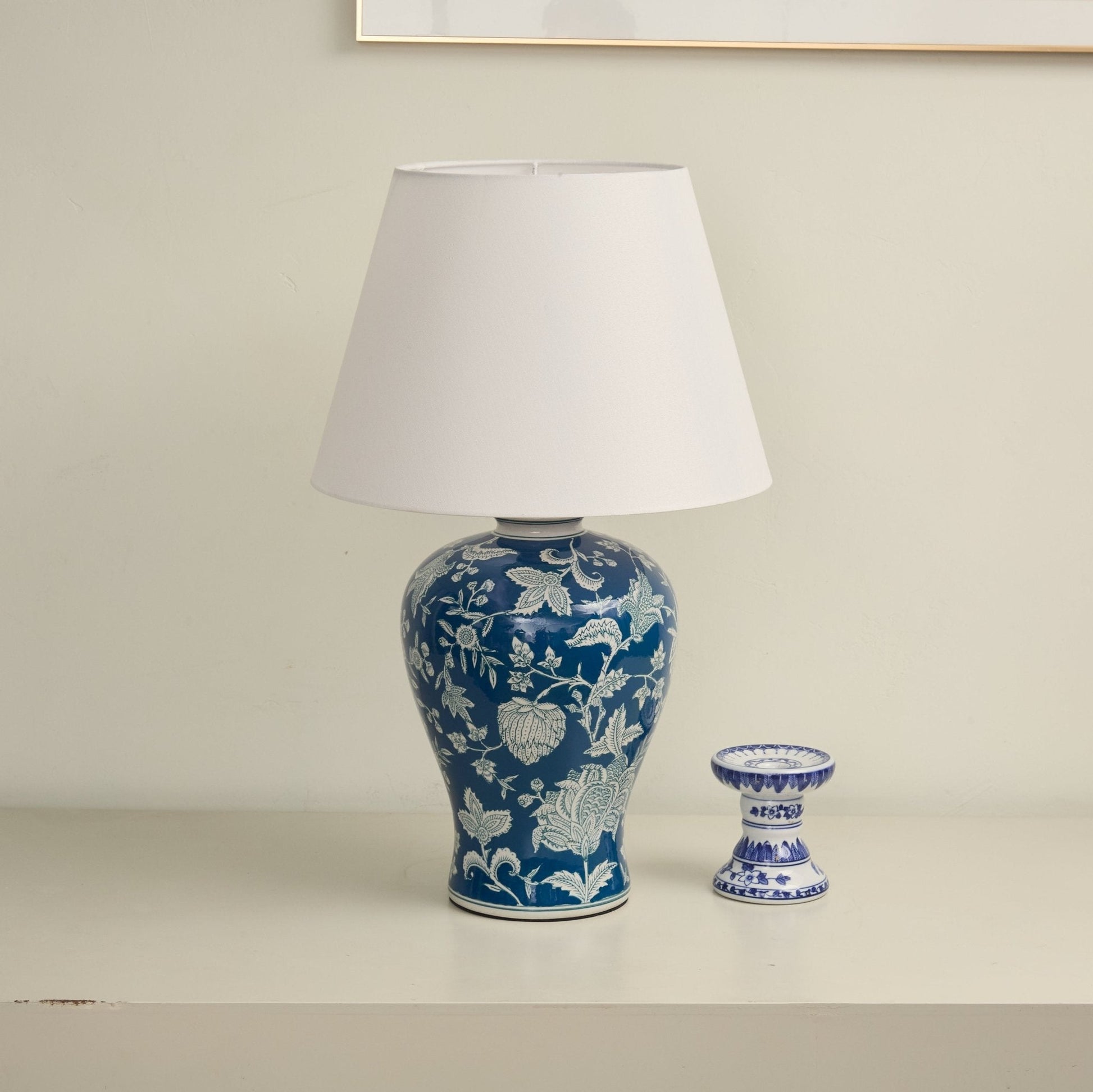Indigo Floral Vine Ceramic Table Lamp-Neutral Decor