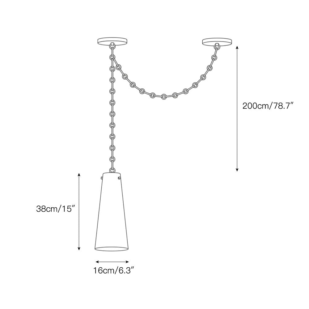 The multi-light cascade chandelier creating a dramatic draped effect.