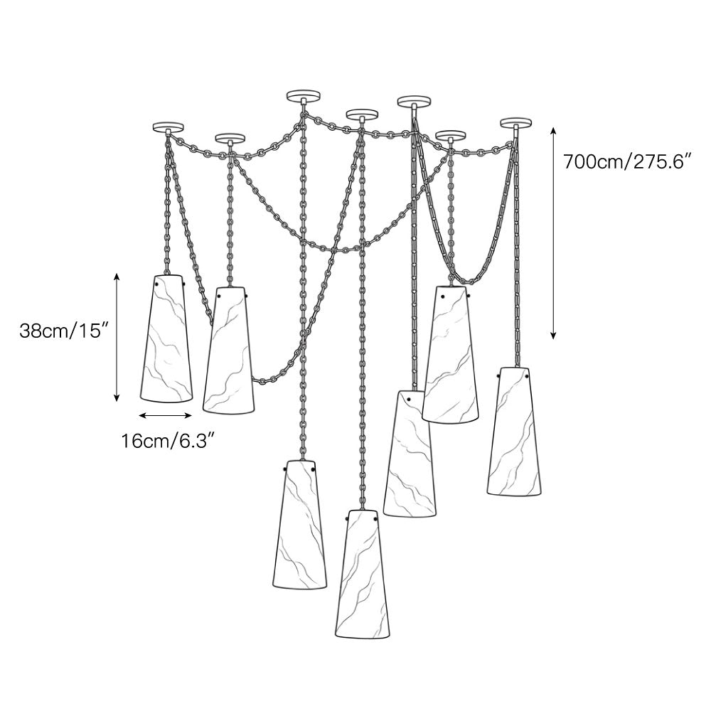 The 5-head configuration of the industrial alabaster chandelier.