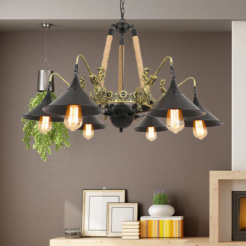Epoch Vintage Trumpet Chandelier Black Metal Living Room/Restaurant - Neutral Decor