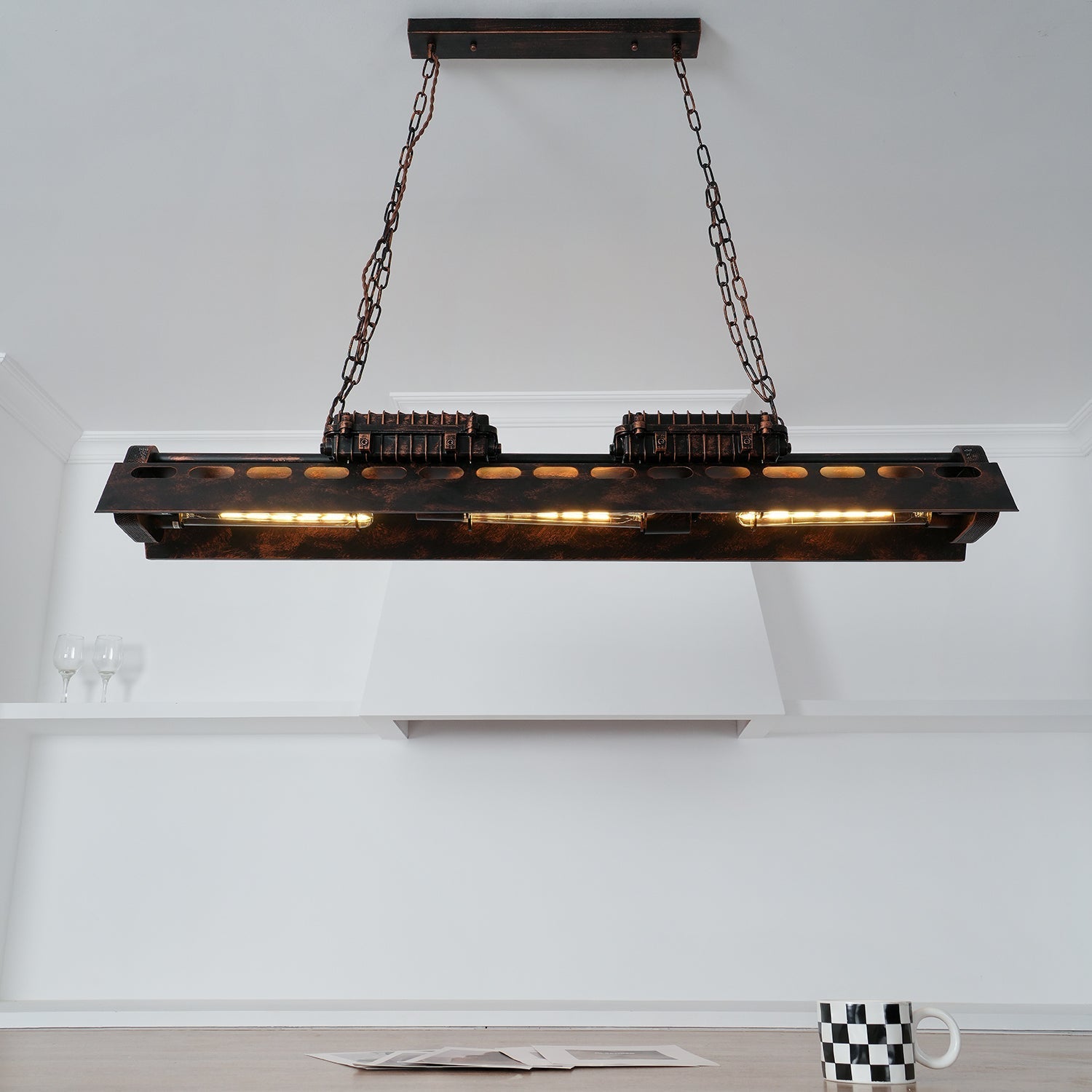 Mael Chandelier Industrial Rectangular Frame-Neutral Decor