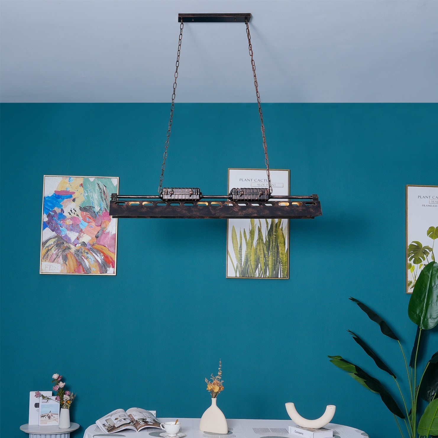 Mael Chandelier Industrial Rectangular Frame-Neutral Decor