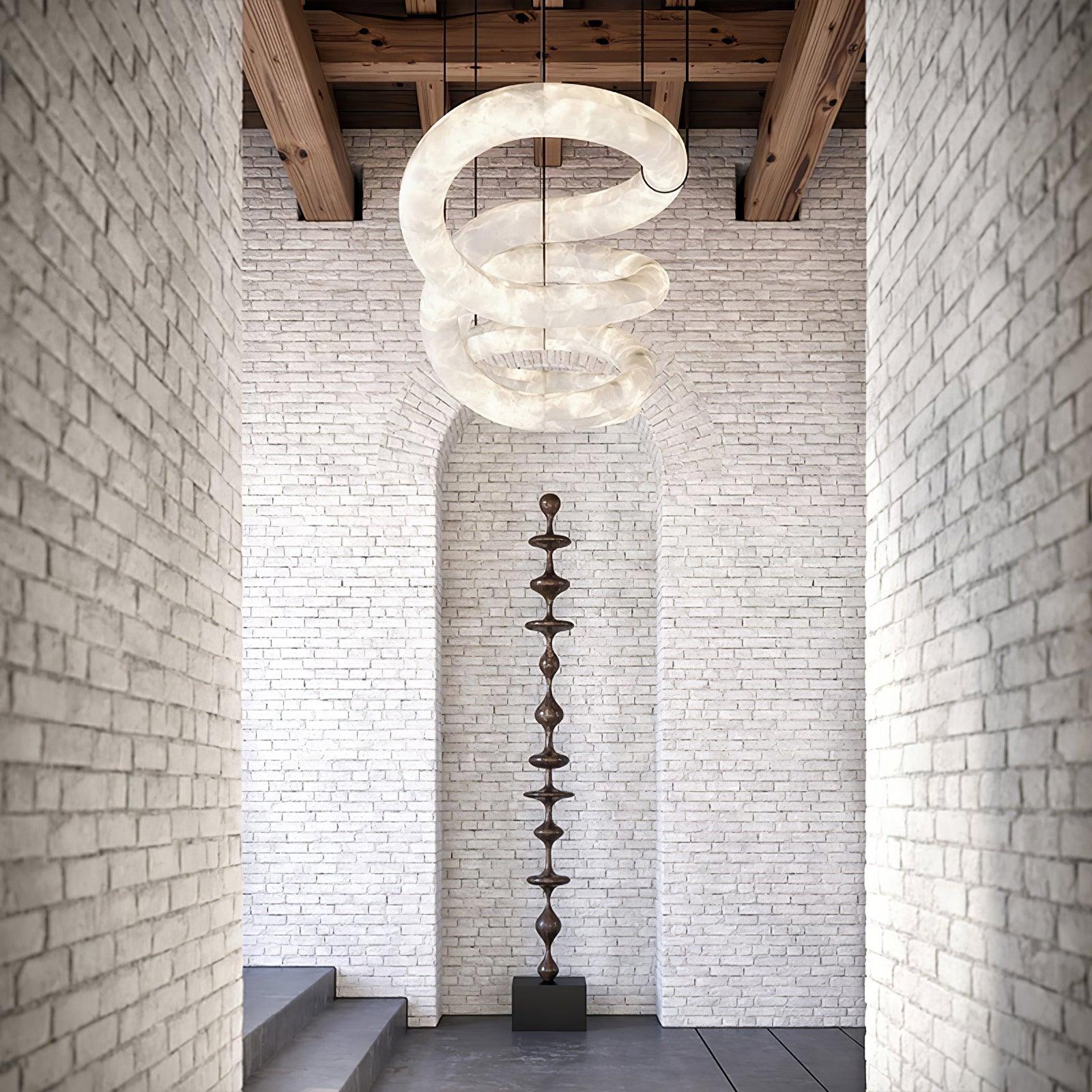 Mithos Curved Alabaster Pendant Light-Neutral Decor