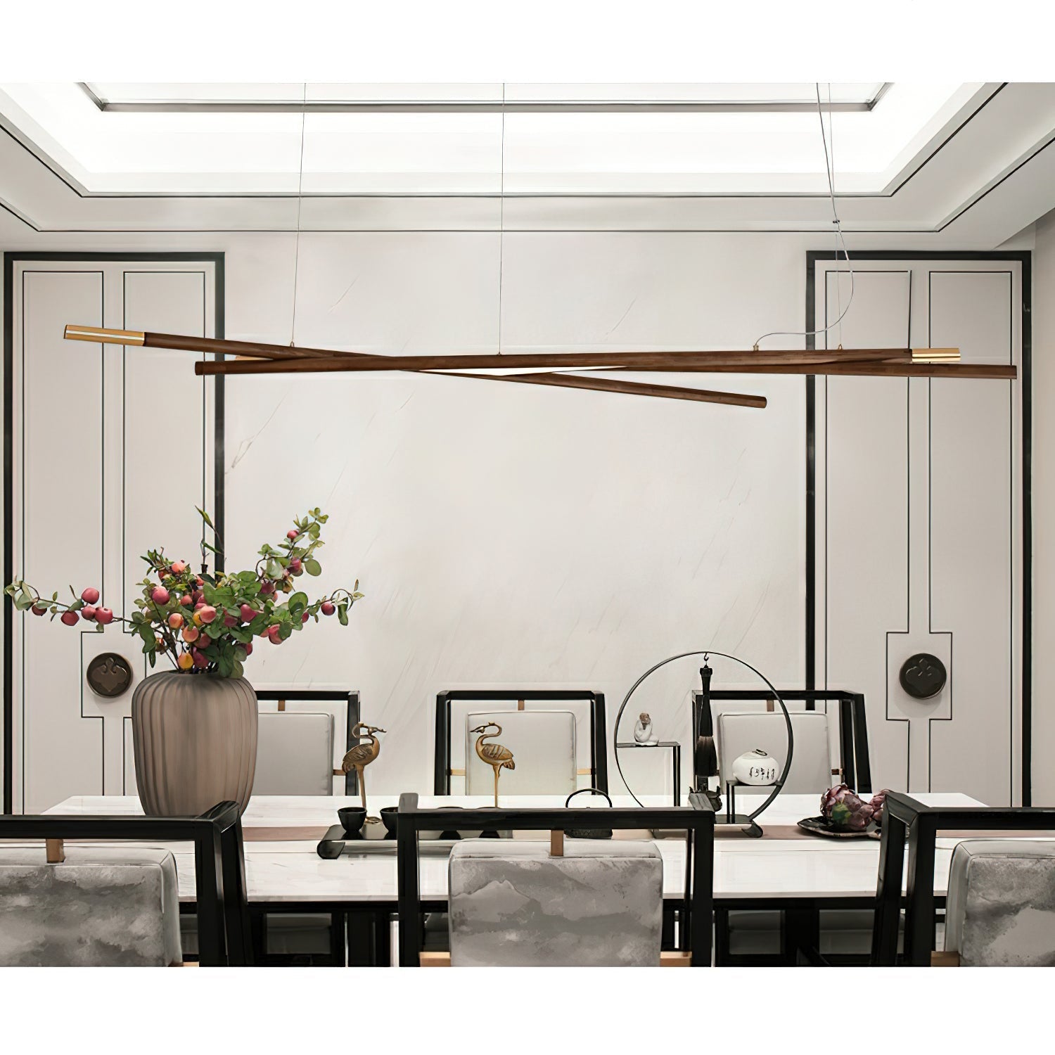 Aurora Chandelier Wooden Linear LED-Neutral Decor