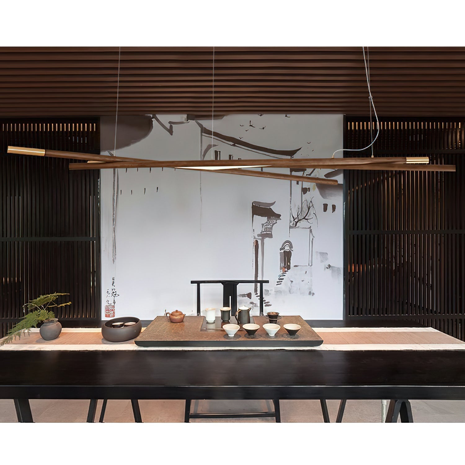 Aurora Chandelier Wooden Linear LED-Neutral Decor