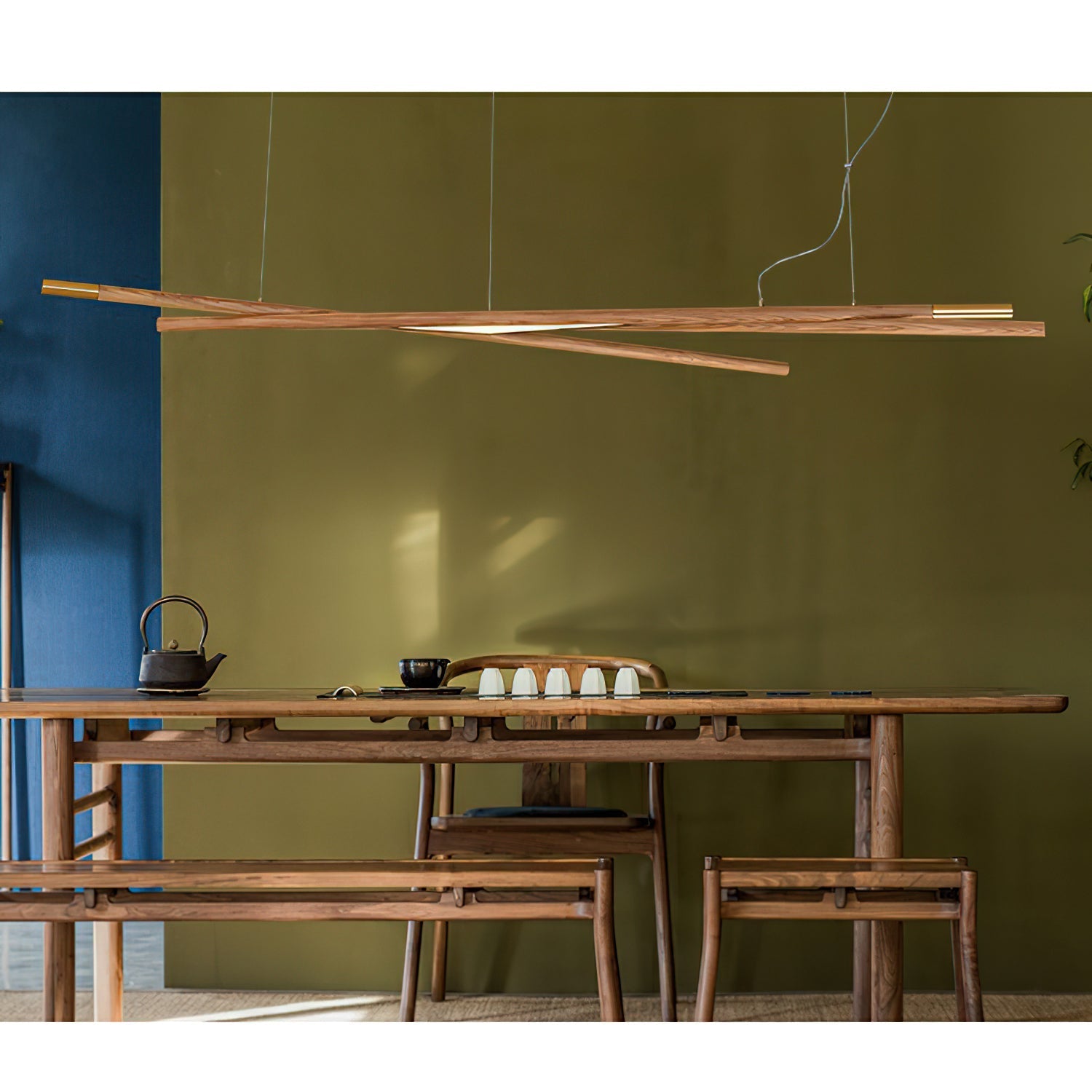 Aurora Chandelier Wooden Linear LED-Neutral Decor
