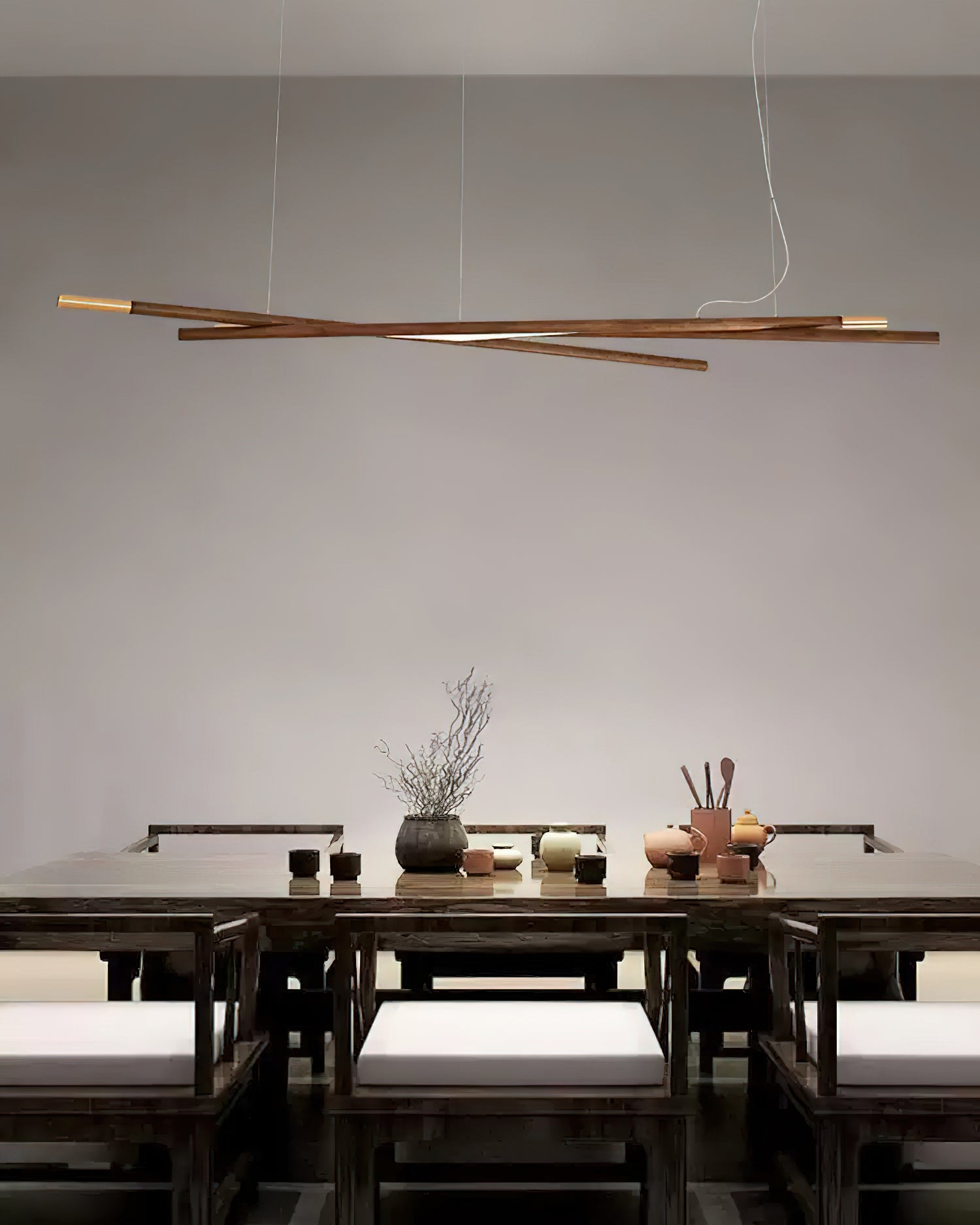 Aurora Chandelier Wooden Linear LED-Neutral Decor