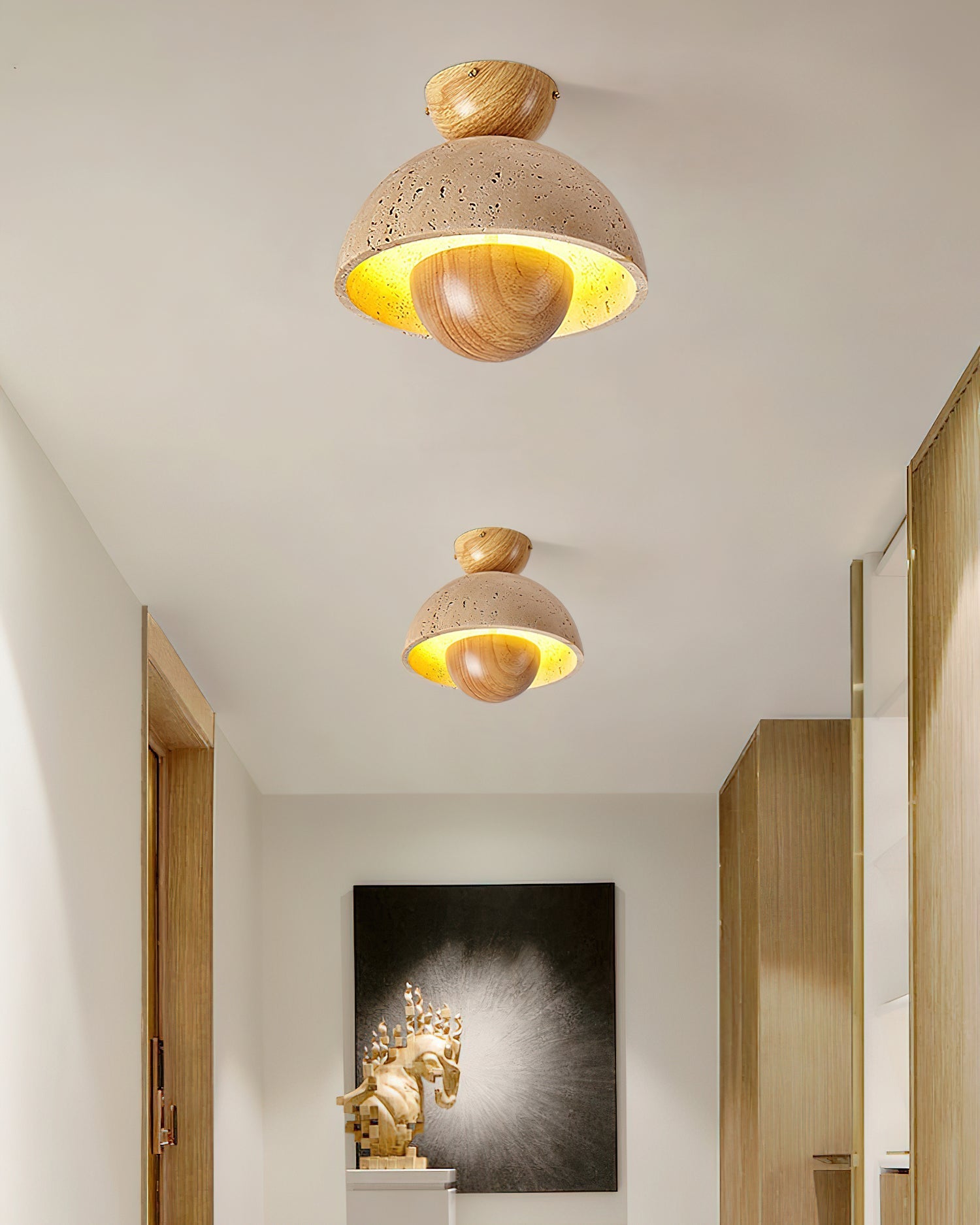 Arinisra Mushroom Shaped Travertine Ceiling Light-Neutral Decor