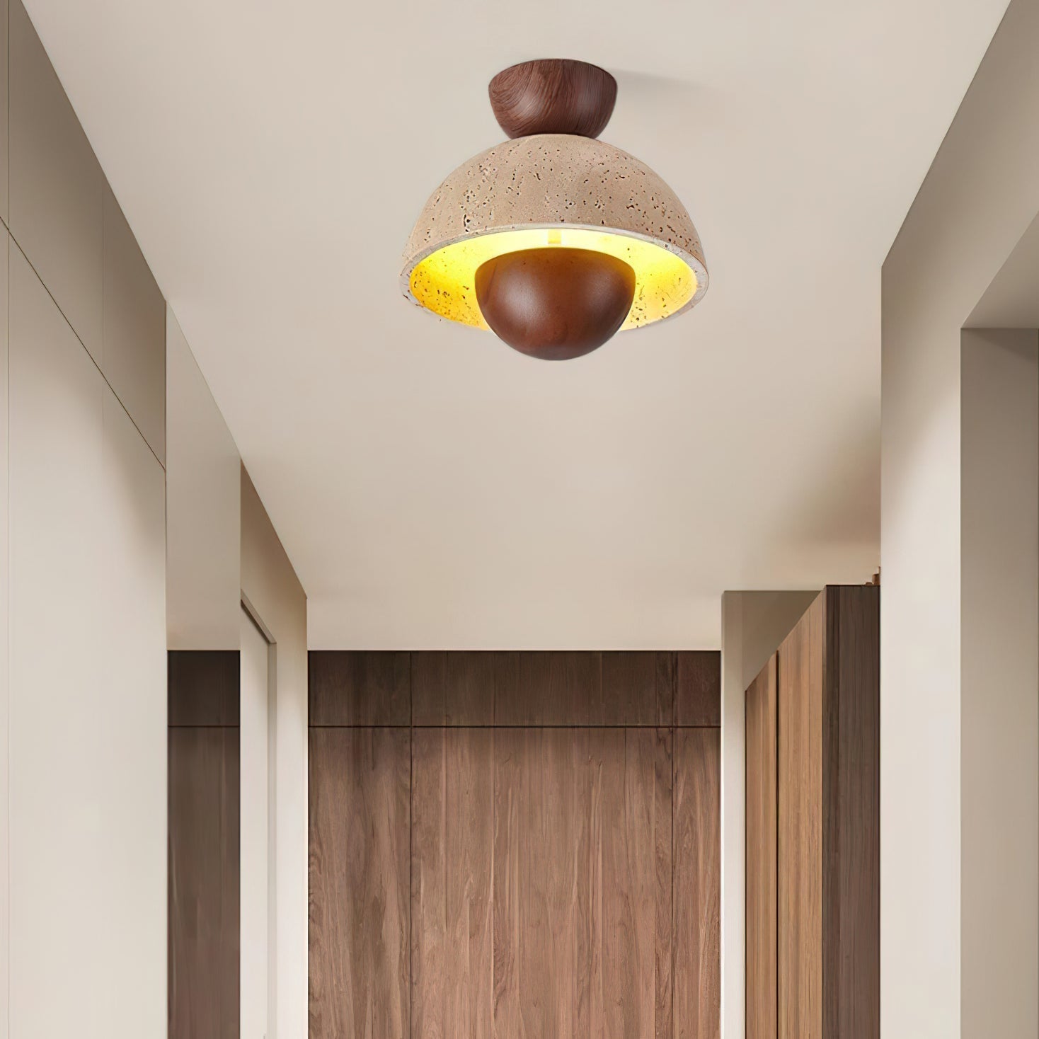 Arinisra Mushroom Shaped Travertine Ceiling Light-Neutral Decor