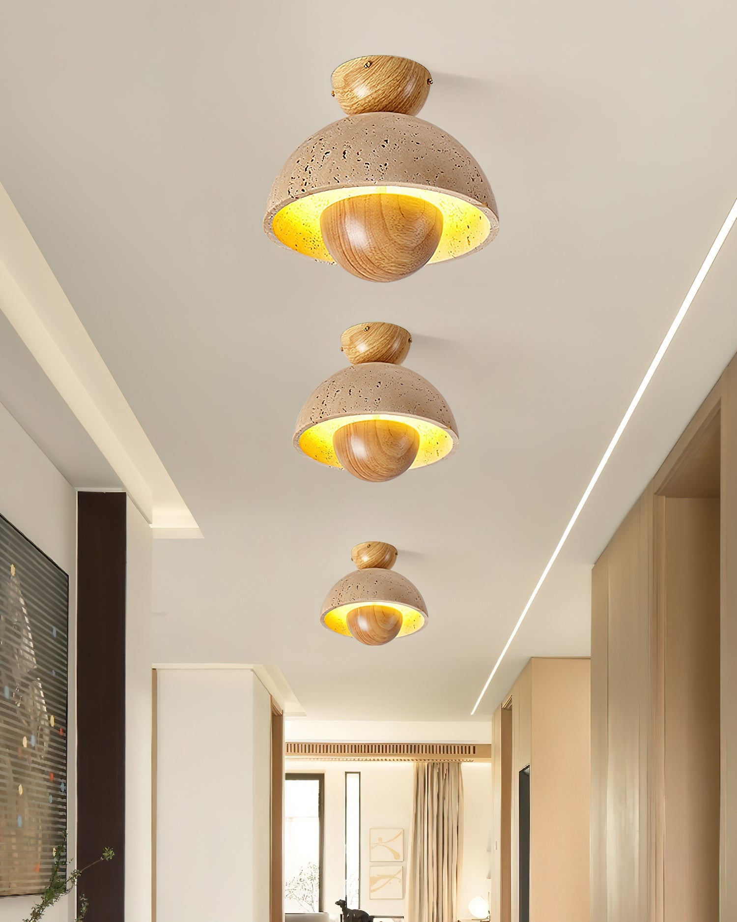Arinisra Mushroom Shaped Travertine Ceiling Light-Neutral Decor