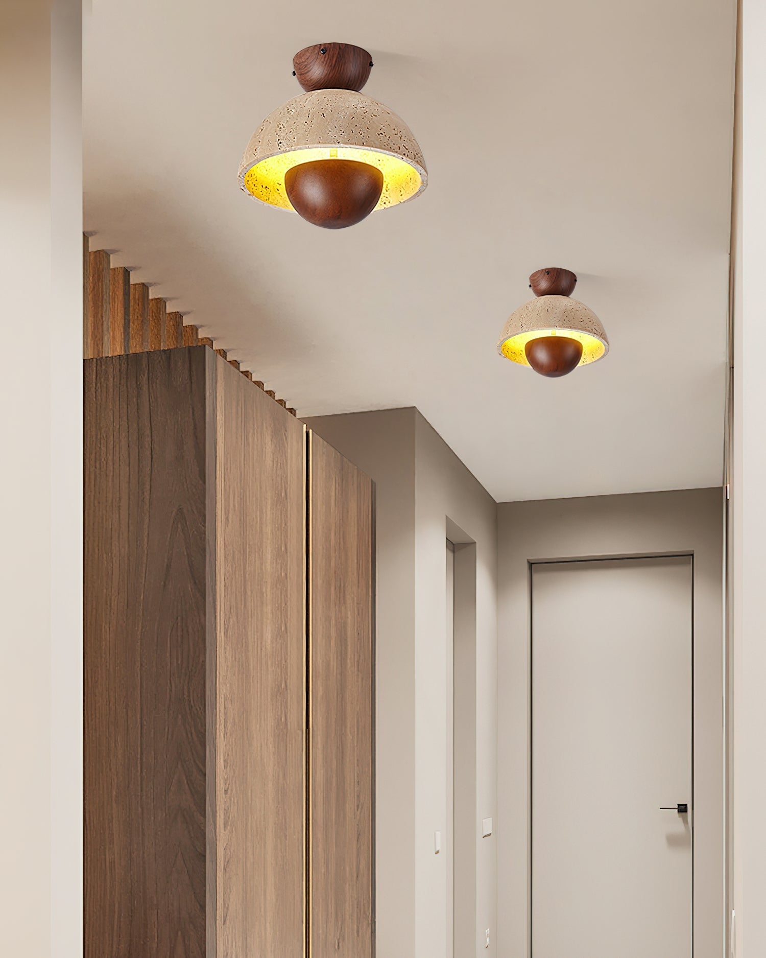 Arinisra Mushroom Shaped Travertine Ceiling Light-Neutral Decor