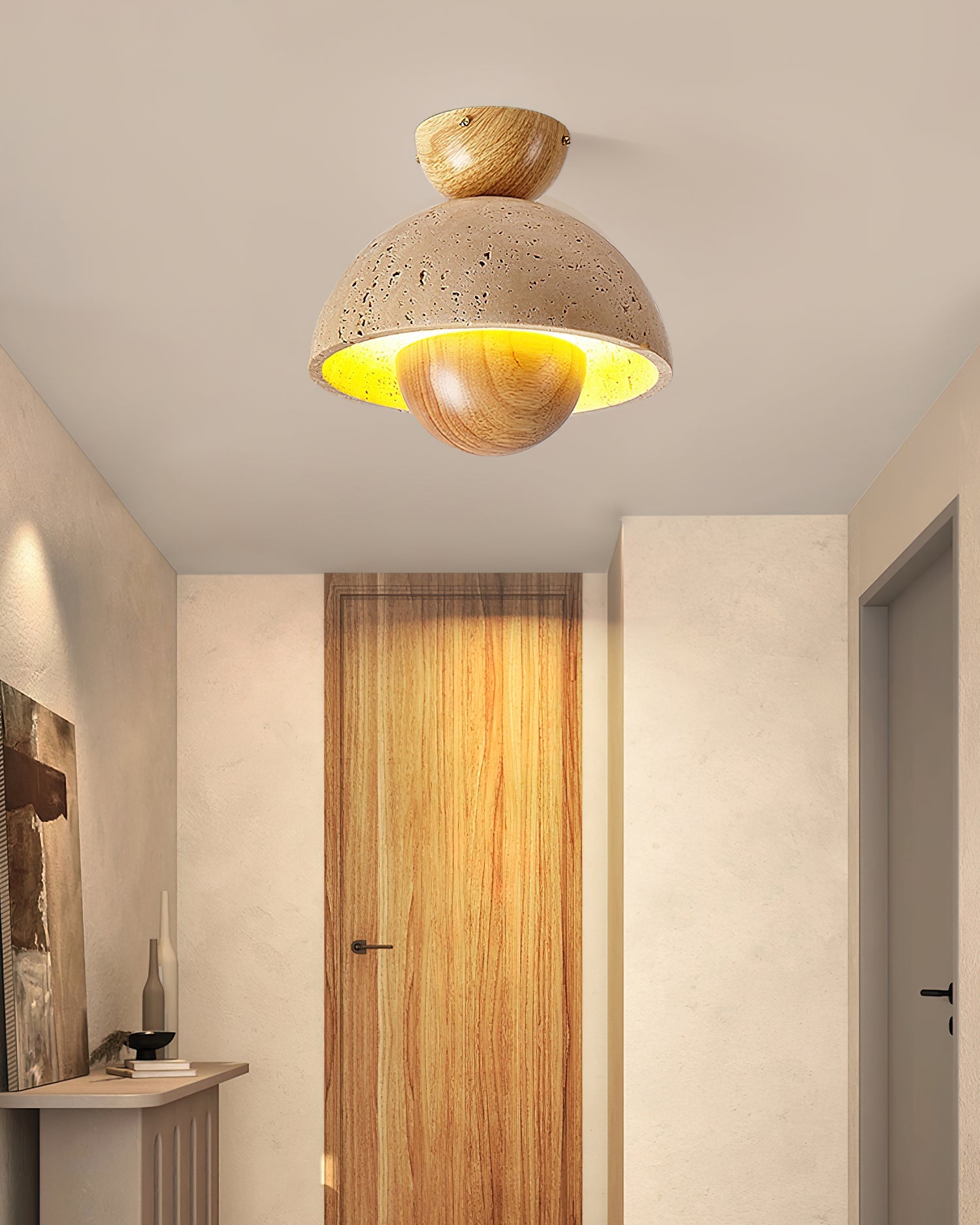 Arinisra Mushroom Shaped Travertine Ceiling Light-Neutral Decor