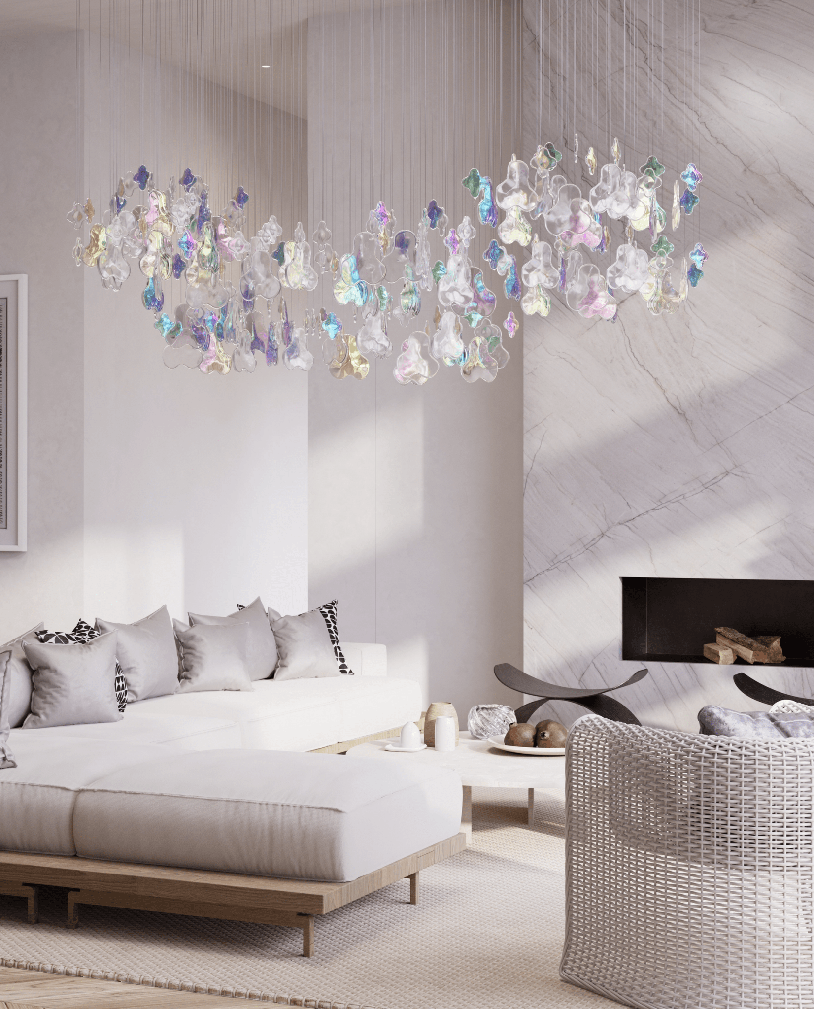 Iris Iridescent Blossom Chandelier-Neutral Decor