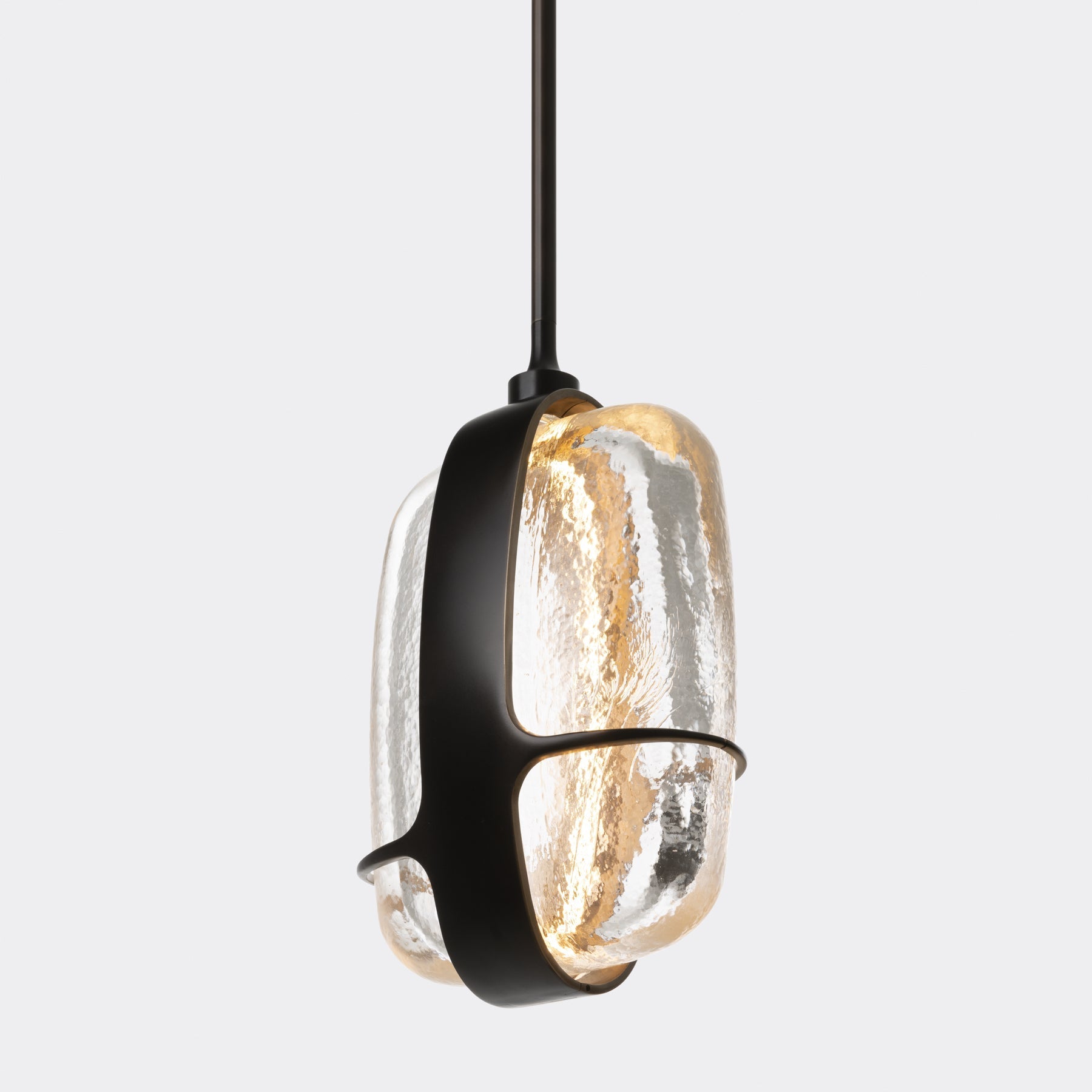 Close-up on the texture of the glass lampshade.