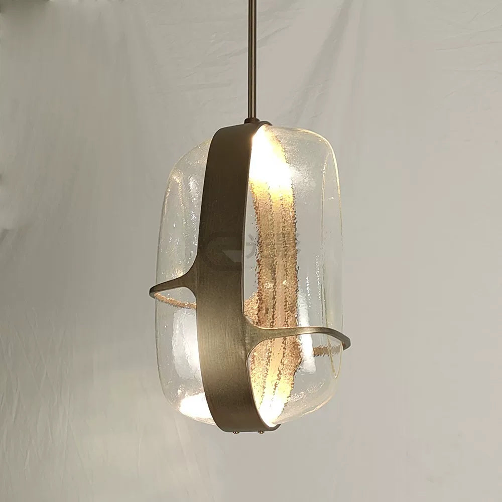 The Iris Pendant Lamp in a bronze finish, detail shot.