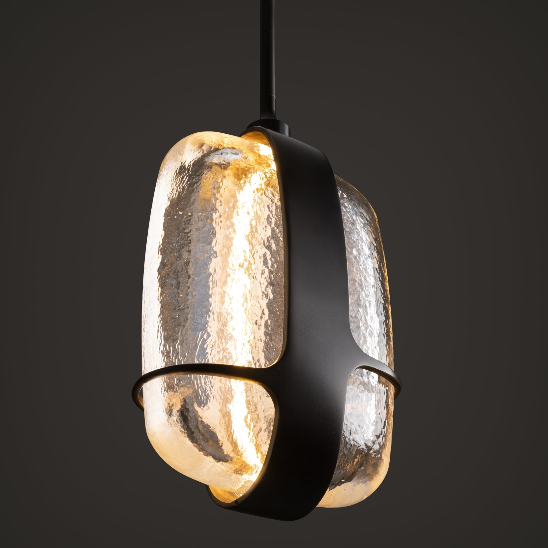 The Iris Pendant Lamp in a black finish, detail shot.