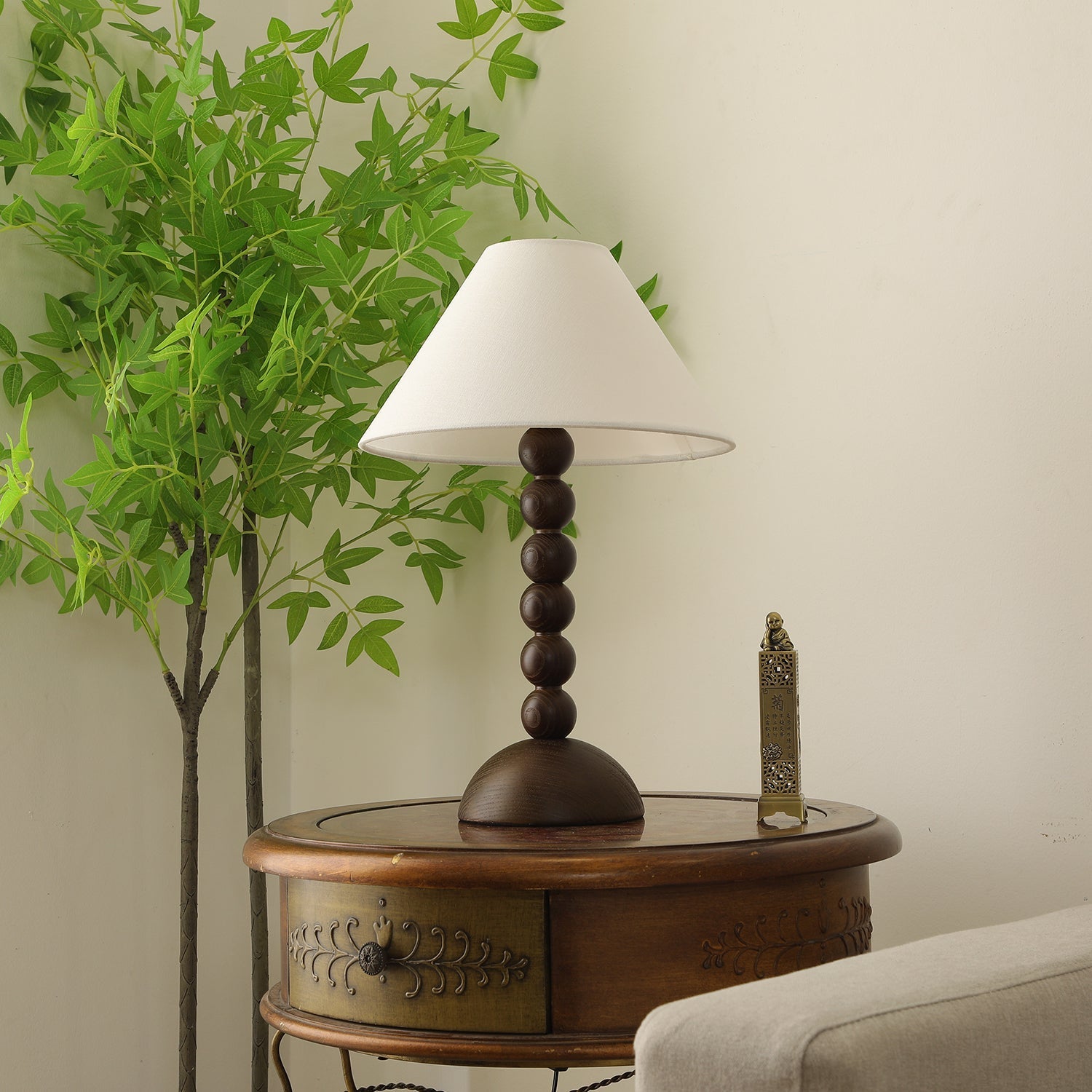 Lennox Wood & Fabric Elegant Table Lamp-Neutral Decor