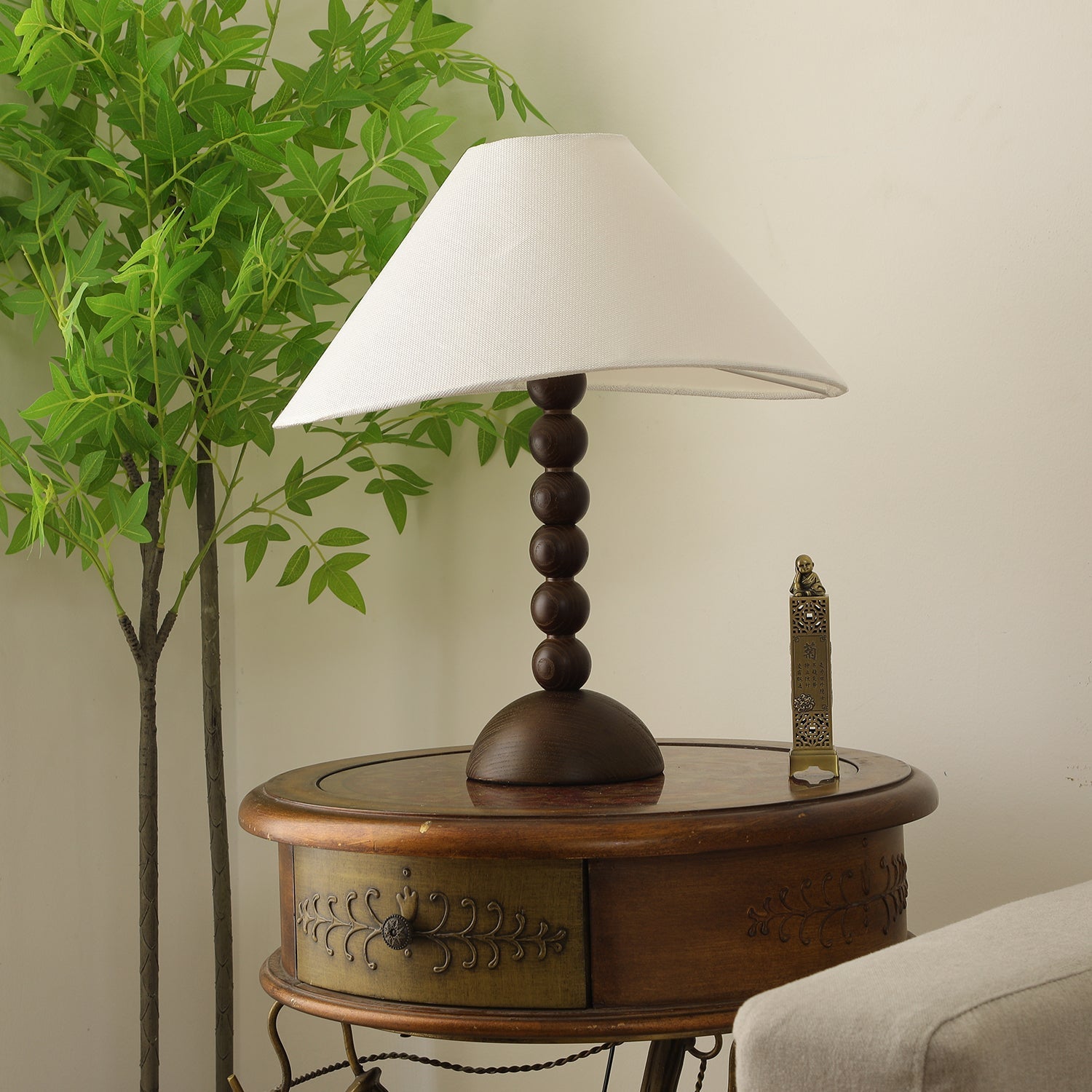 Lennox Wood & Fabric Elegant Table Lamp-Neutral Decor