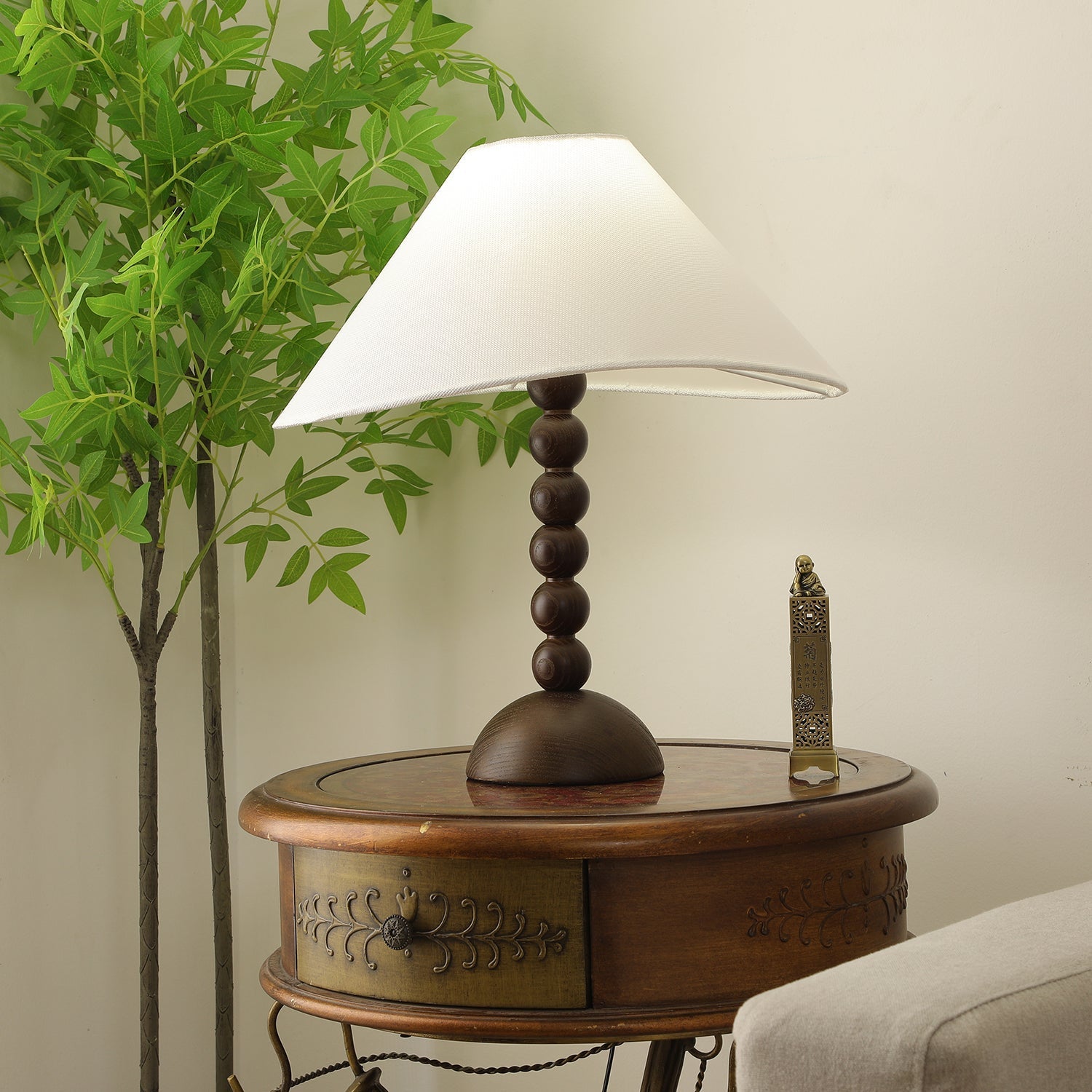 Lennox Wood & Fabric Elegant Table Lamp-Neutral Decor
