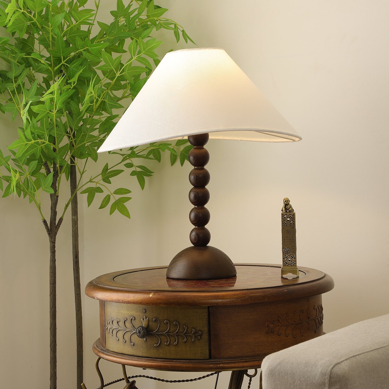 Lennox Wood & Fabric Elegant Table Lamp-Neutral Decor
