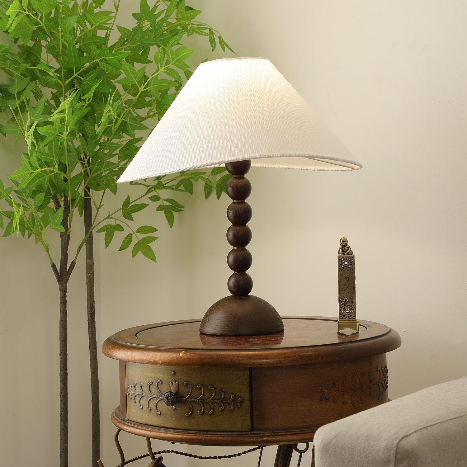 Lennox Wood & Fabric Elegant Table Lamp-Neutral Decor
