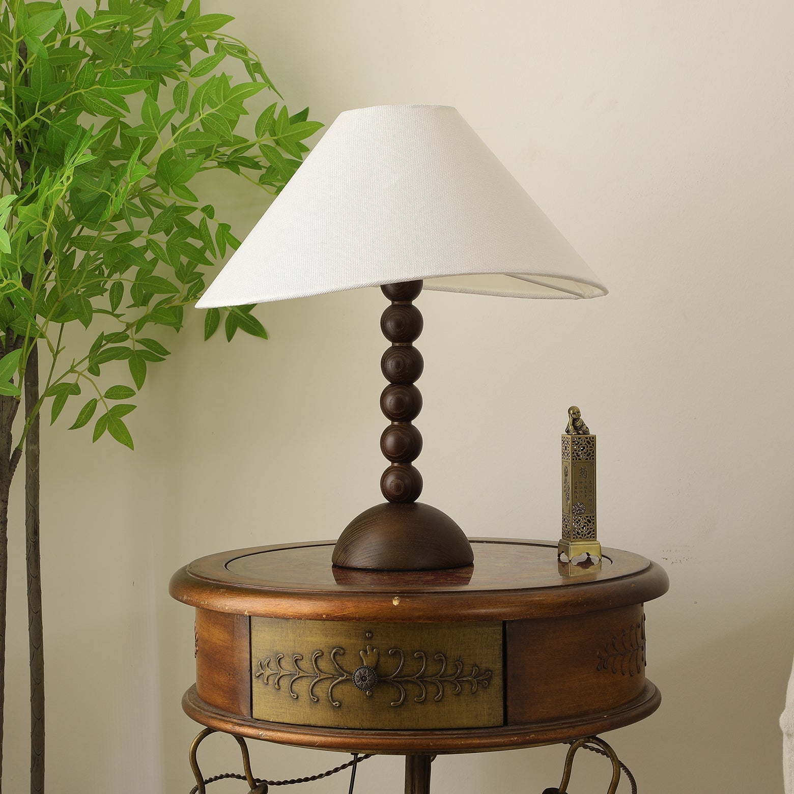 Lennox Wood & Fabric Elegant Table Lamp-Neutral Decor